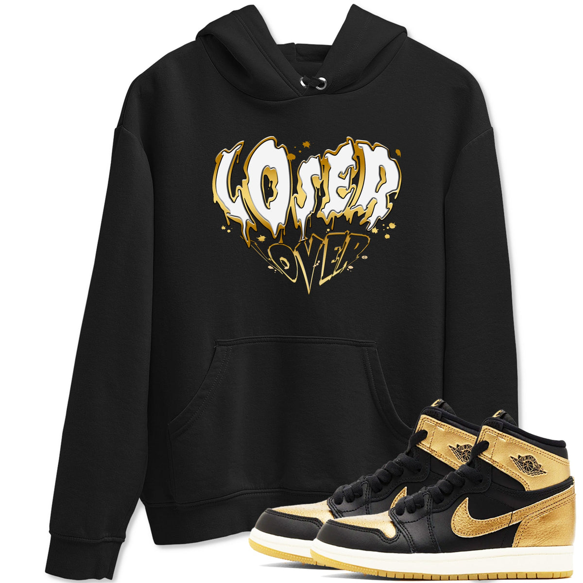 AJ1 Black And Gold shirts to match jordans Melting Loser Lover sneaker match tees Jordan 1 High OG Black And Gold Drip Gear Zone unisex cotton Black 1 crew neck shirts