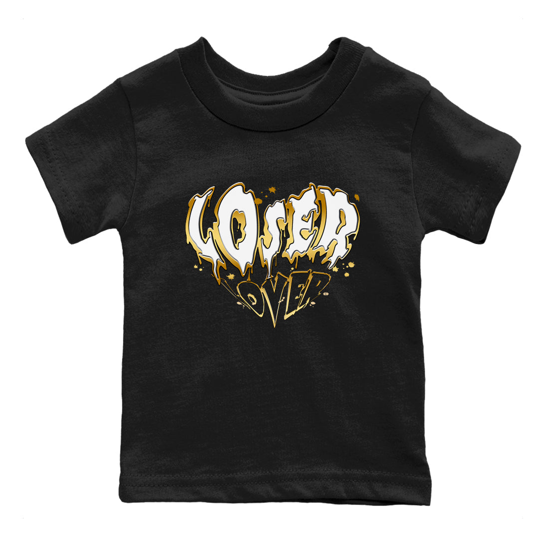 AJ1 Black And Gold shirts to match jordans Melting Loser Lover sneaker match tees Jordan 1 High OG Black And Gold Drip Gear Zone Youth Baby Black 2 crew neck shirts