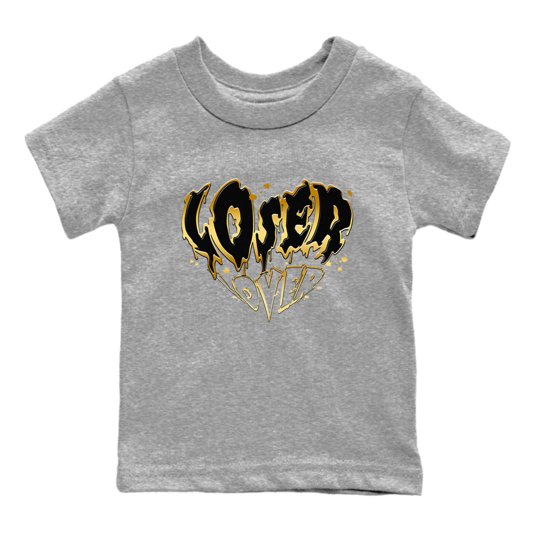 AJ1 Black And Gold shirts to match jordans Melting Loser Lover sneaker match tees Jordan 1 High OG Black And Gold Drip Gear Zone Youth Baby Heather Grey 2 crew neck shirts