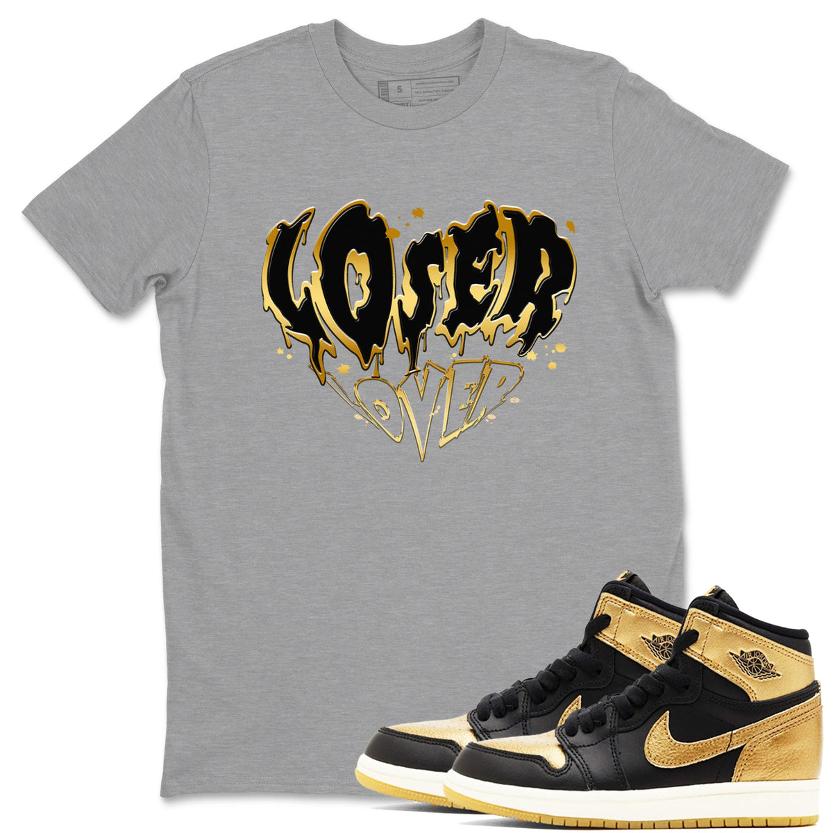 AJ1 Black And Gold shirts to match jordans Melting Loser Lover sneaker match tees Jordan 1 High OG Black And Gold Drip Gear Zone unisex cotton Heather Grey 1 crew neck shirts