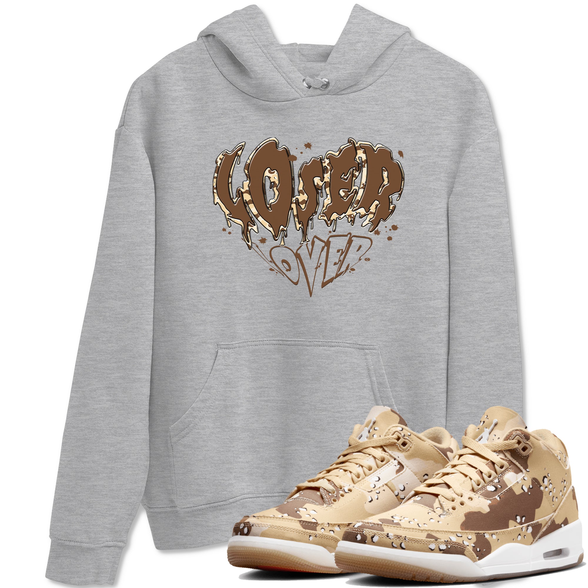 3s Desert Camo shirts to match jordans Melting Loser Lover sneaker match tees Air Jordan 3 Desert Camo Drip Gear Zone streetwear brand Heather Grey 1 unisex cotton tee
