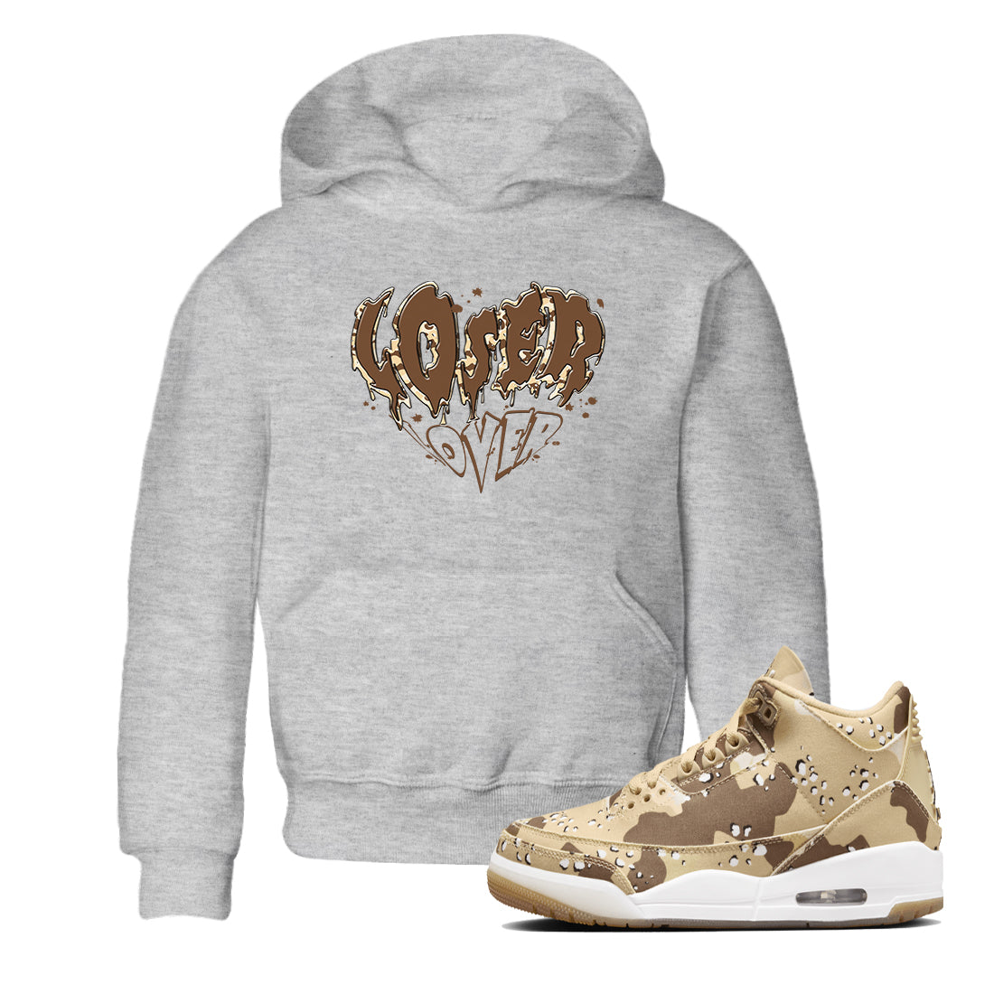 3s Desert Camo shirts to match jordans Melting Loser Lover sneaker match tees Air Jordan 3 Desert Camo Drip Gear Zone streetwear brand Baby and Youth Heather Grey 1 cotton tee