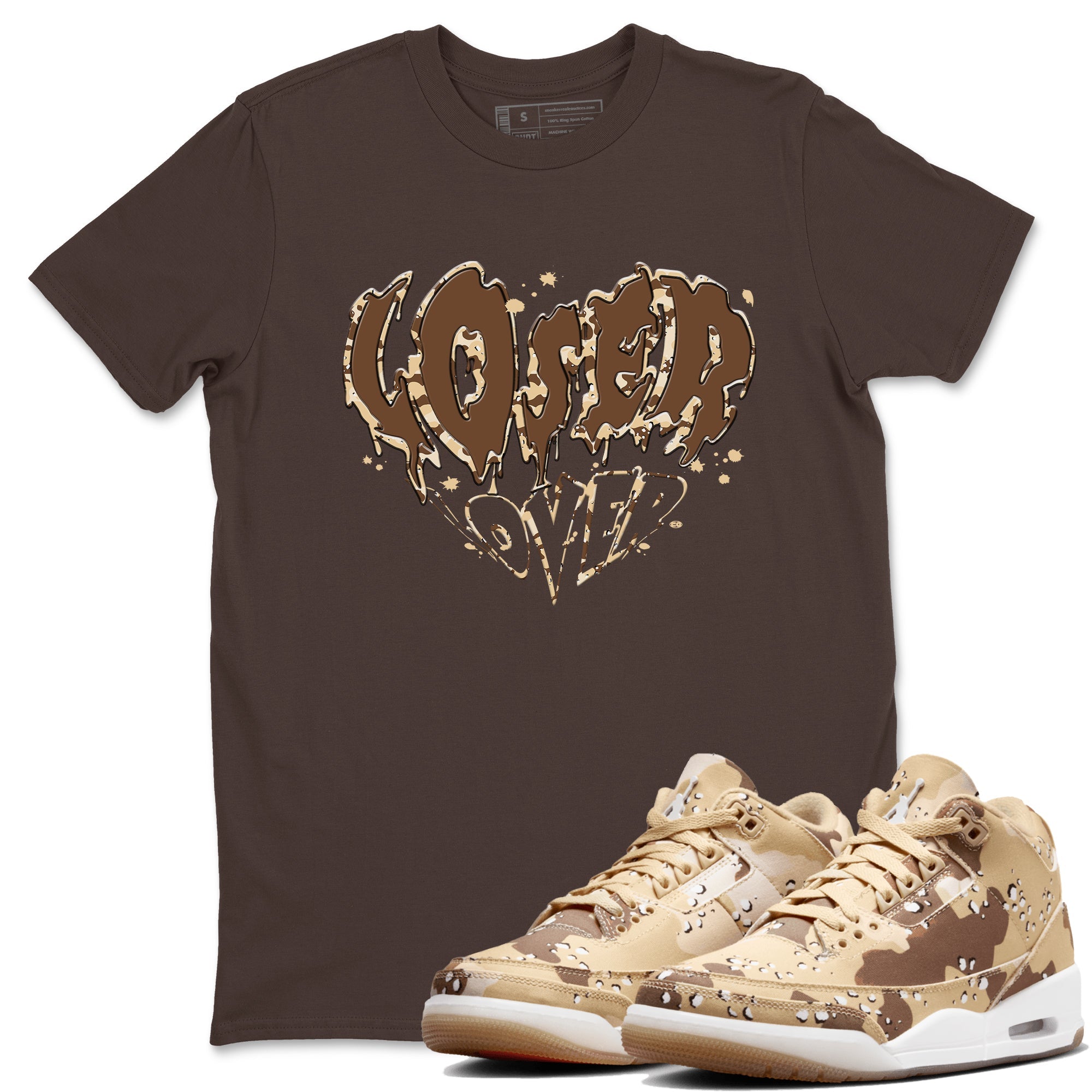 3s Desert Camo shirts to match jordans Melting Loser Lover sneaker match tees Air Jordan 3 Desert Camo Drip Gear Zone streetwear brand Dark Chocolate 1 unisex cotton tee