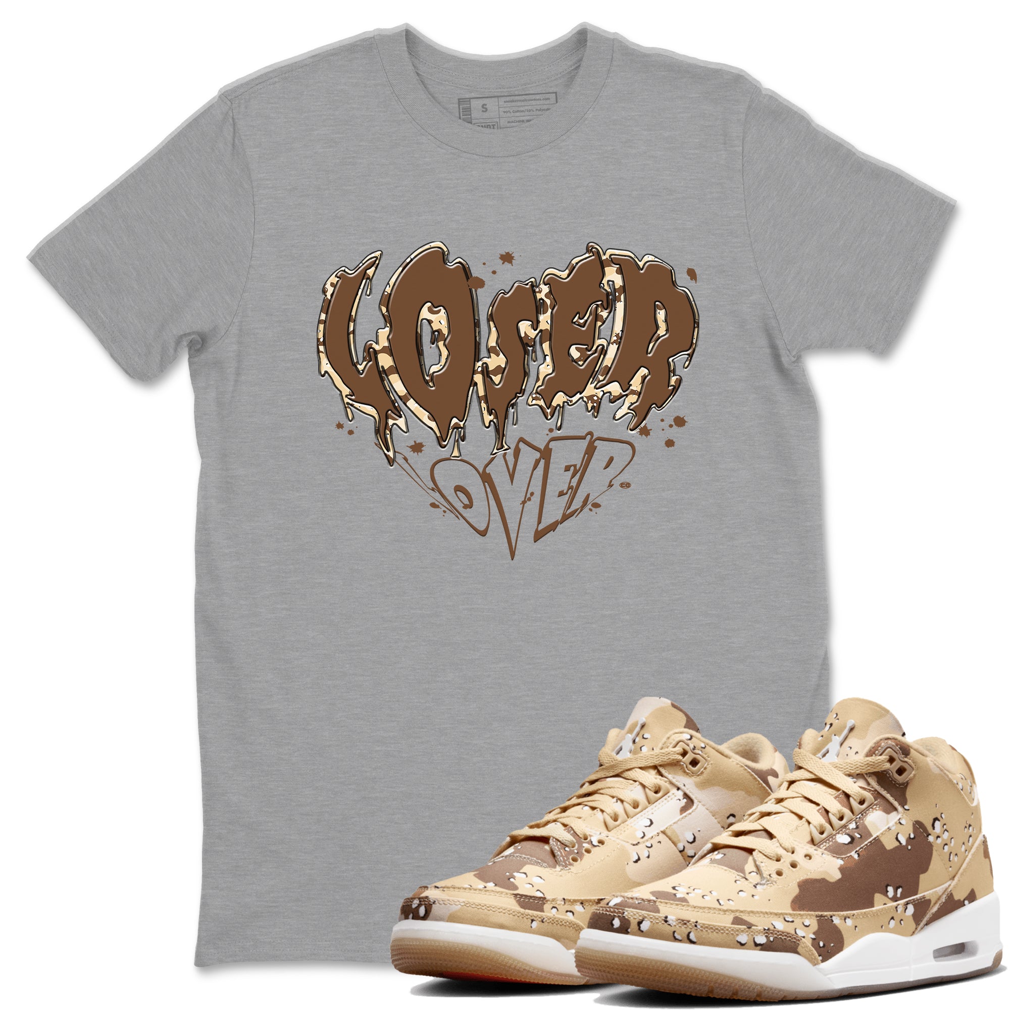 3s Desert Camo shirts to match jordans Melting Loser Lover sneaker match tees Air Jordan 3 Desert Camo Drip Gear Zone streetwear brand Heather Grey 1 unisex cotton tee
