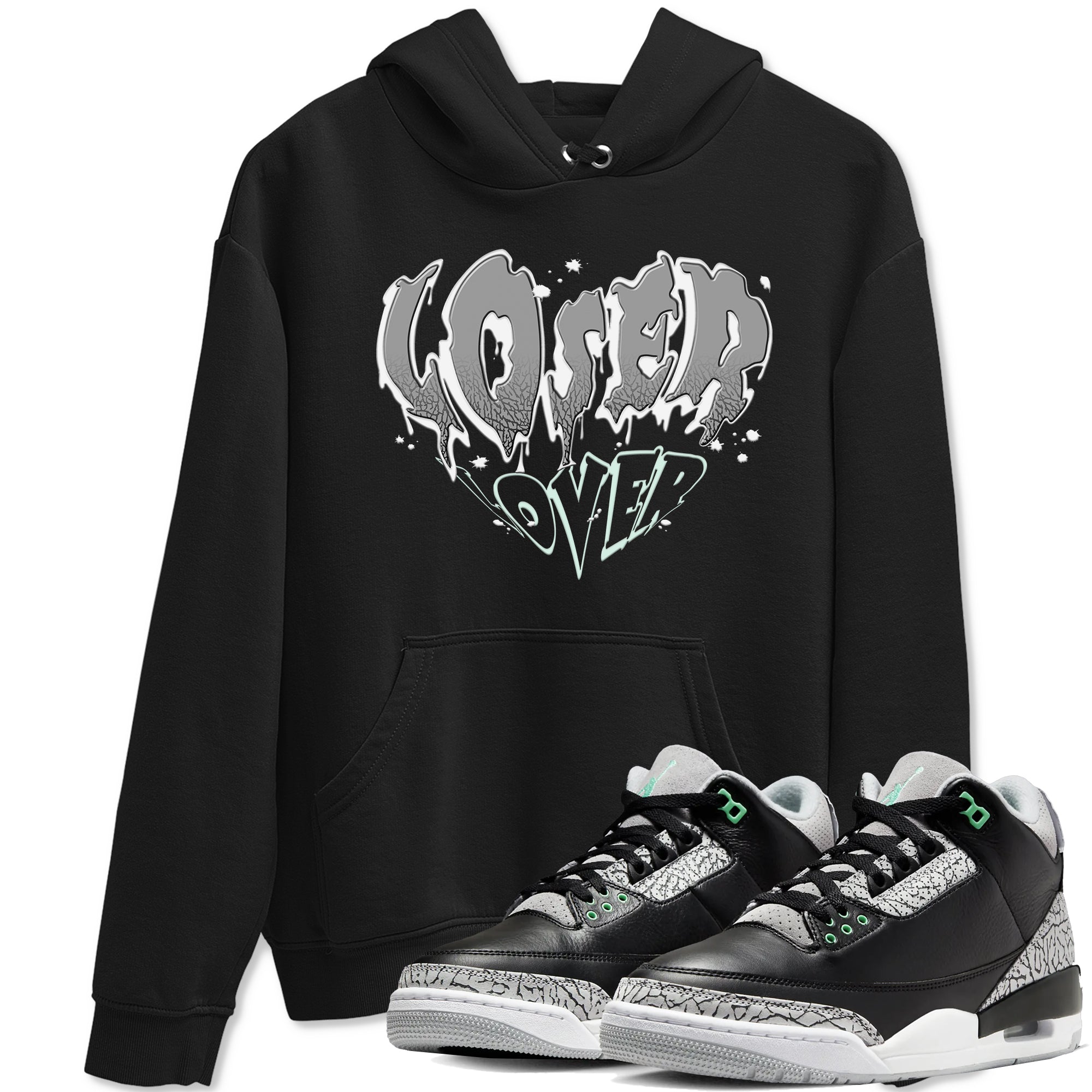 3s Green Glow shirt to match jordans Melting Loser Lover sneaker tees Air Jordan 3 Green Glow Drip Gear Zone unisex cotton Black 1 crew neck shirt