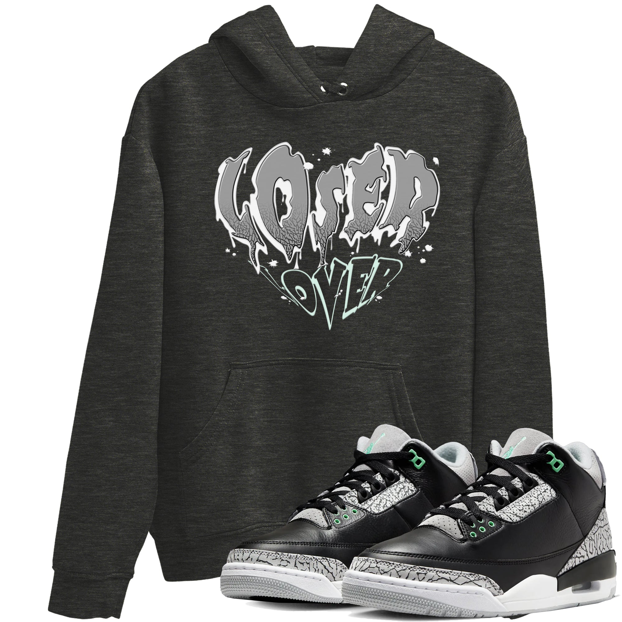 3s Green Glow shirt to match jordans Melting Loser Lover sneaker tees Air Jordan 3 Green Glow Drip Gear Zone unisex cotton Charcoal Heather 1 crew neck shirt
