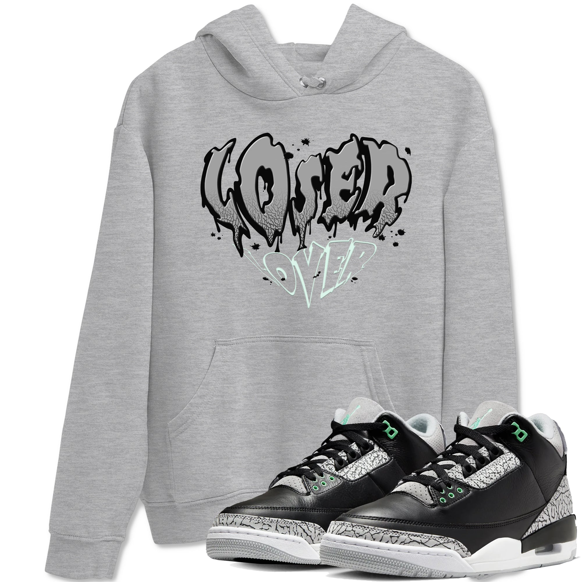 3s Green Glow shirt to match jordans Melting Loser Lover sneaker tees Air Jordan 3 Green Glow Drip Gear Zone unisex cotton Heather Grey 1 crew neck shirt
