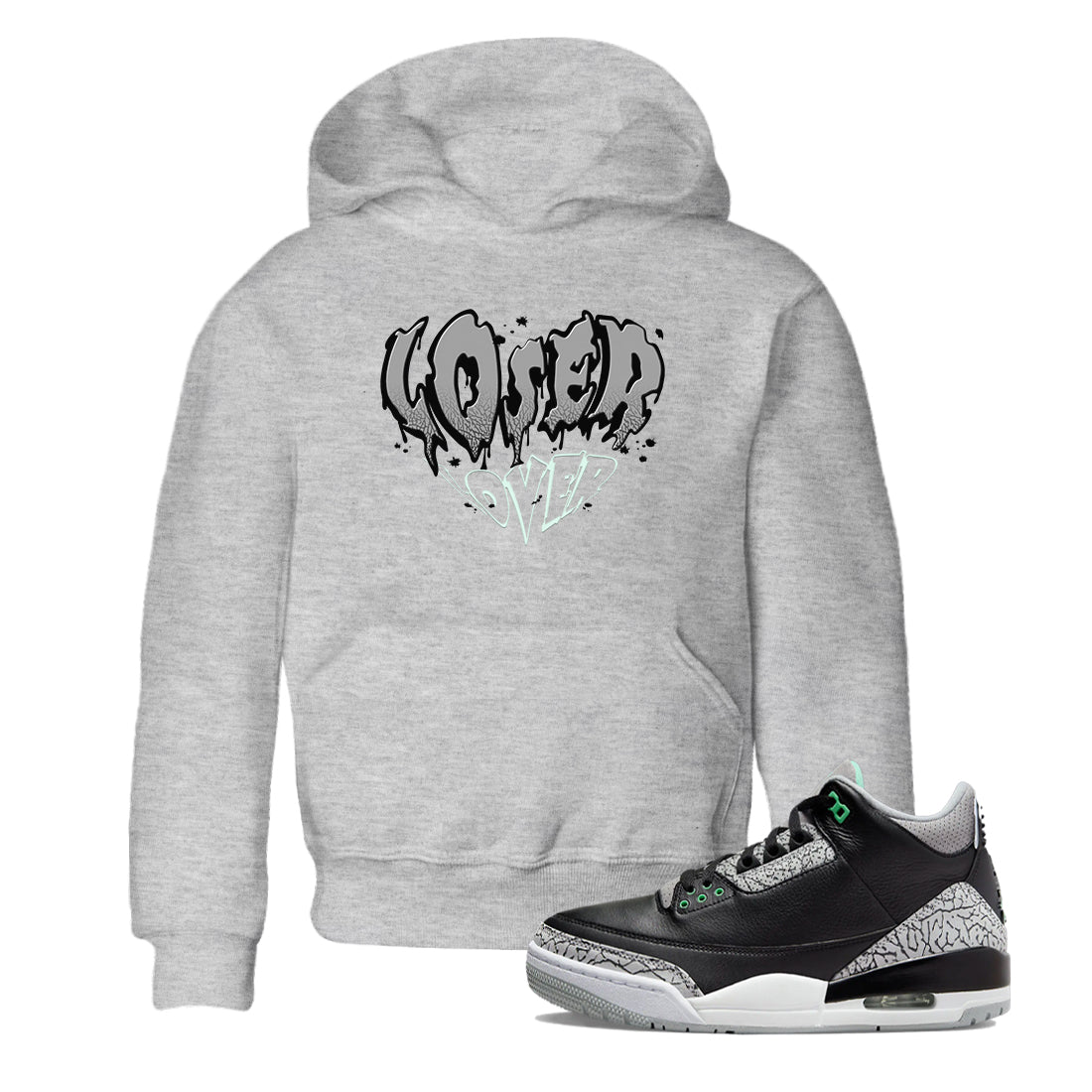 3s Green Glow shirt to match jordans Melting Loser Lover sneaker tees Air Jordan 3 Green Glow Drip Gear Zone baby toddler Heather Grey 1 cotton Shirt