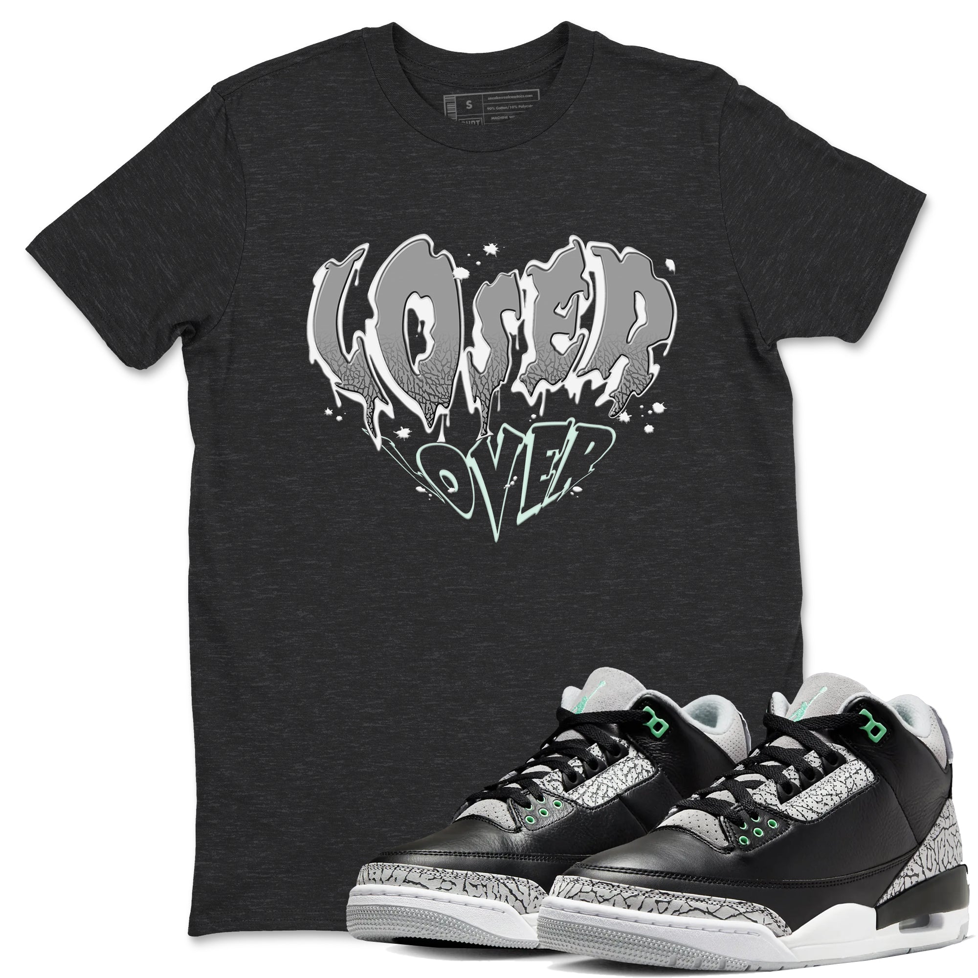 3s Green Glow shirt to match jordans Melting Loser Lover sneaker tees Air Jordan 3 Green Glow Drip Gear Zone unisex cotton Charcoal Heather 1 crew neck shirt