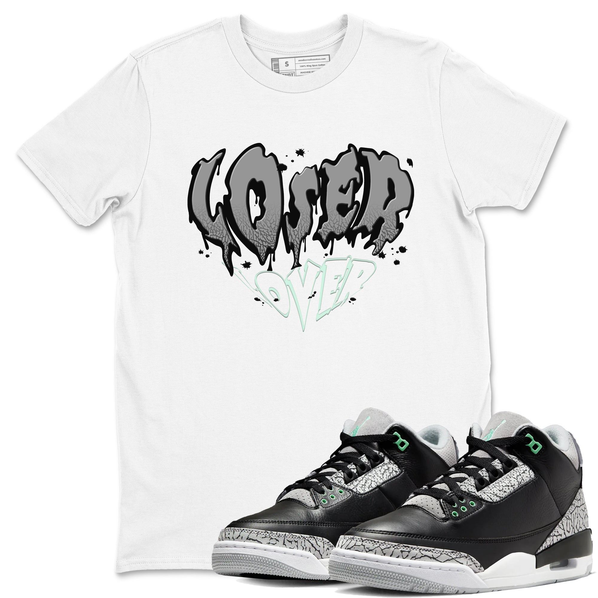 3s Green Glow shirt to match jordans Melting Loser Lover sneaker tees Air Jordan 3 Green Glow Drip Gear Zone unisex cotton White 1 crew neck shirt