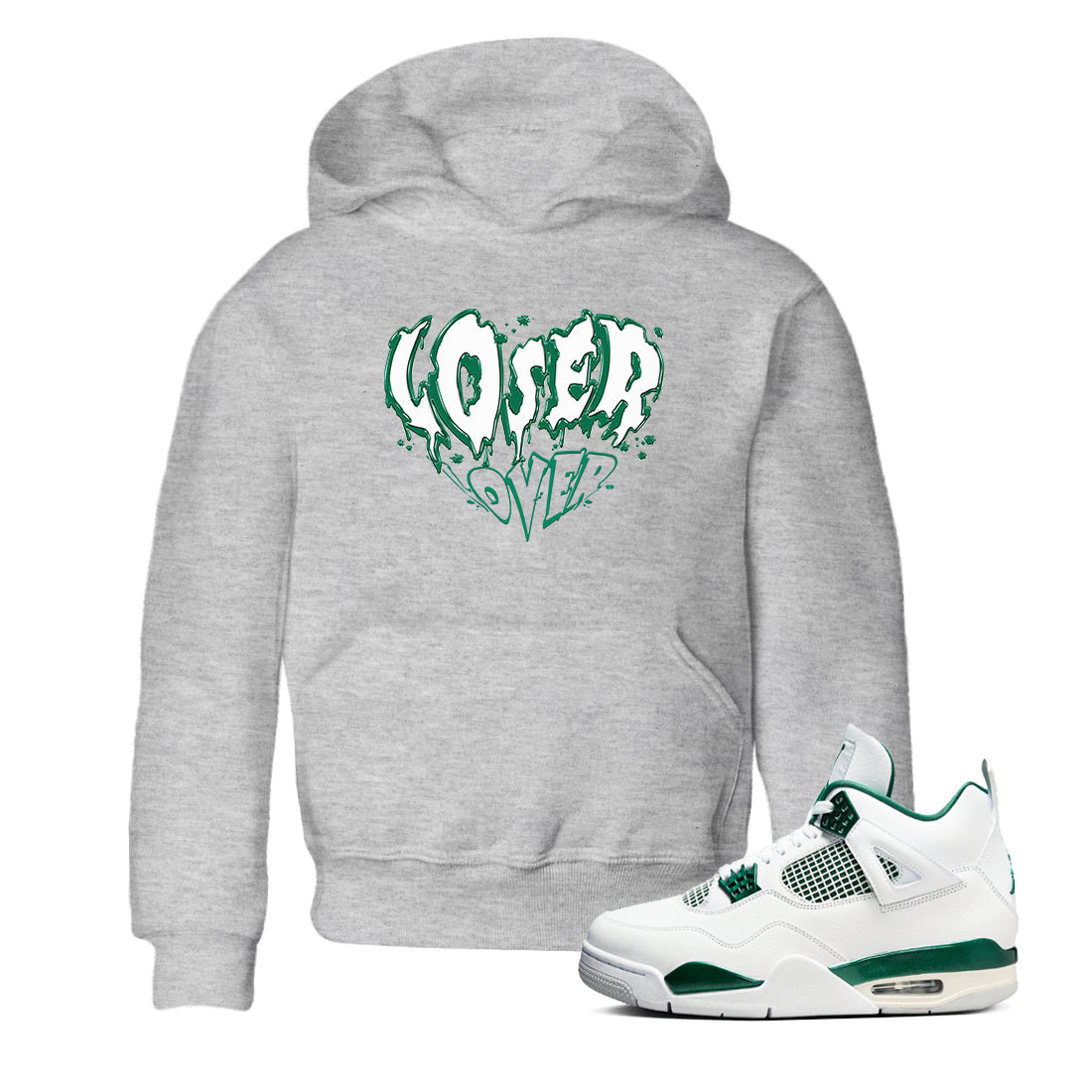 4s Oxidized Green shirts to match jordans Melting Loser Lover sneaker match tees Air Jordan 4 Oxidized Green Drip Gear Zone streetwear brand Baby and Youth Heather Grey 1 cotton tee