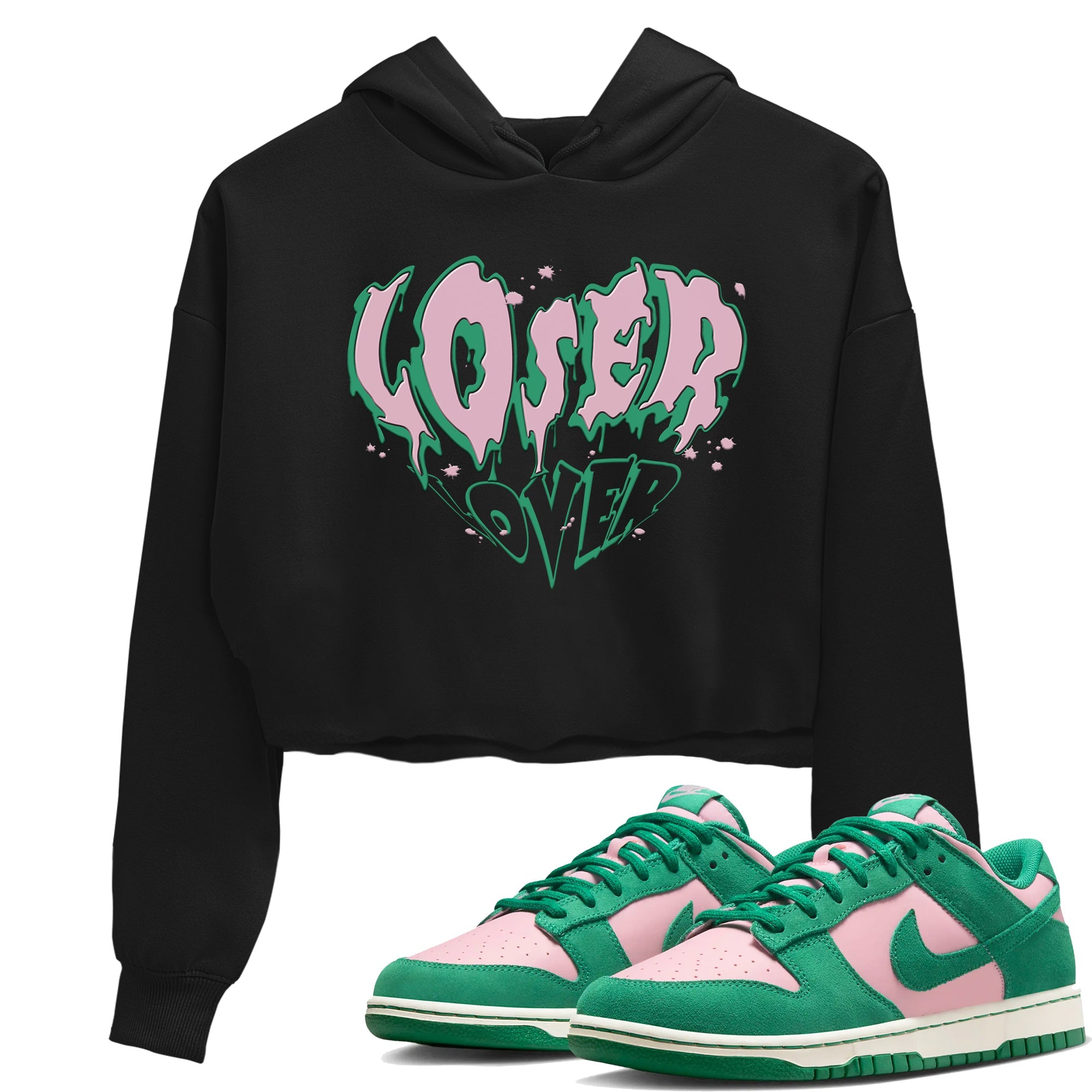 Dunk Low Medium Soft Pink Malachite shirt to match jordans Melting Loser Lover sneaker tees Dunk Medium Soft Pink Malachite Drip Gear Zone Black 1 crop length shirt