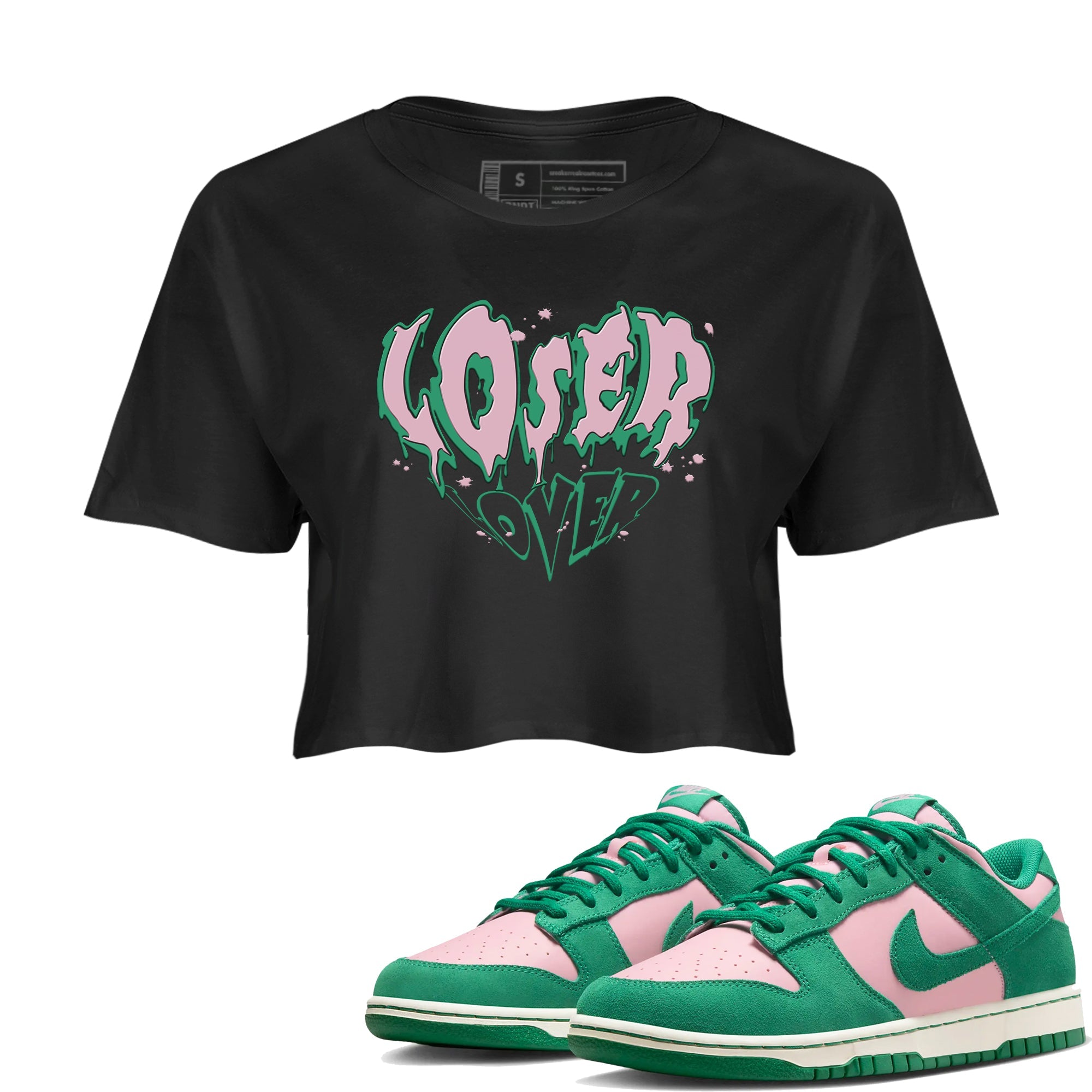 Dunk Low Medium Soft Pink Malachite shirt to match jordans Melting Loser Lover sneaker tees Dunk Medium Soft Pink Malachite Drip Gear Zone Black 1 crop length shirt
