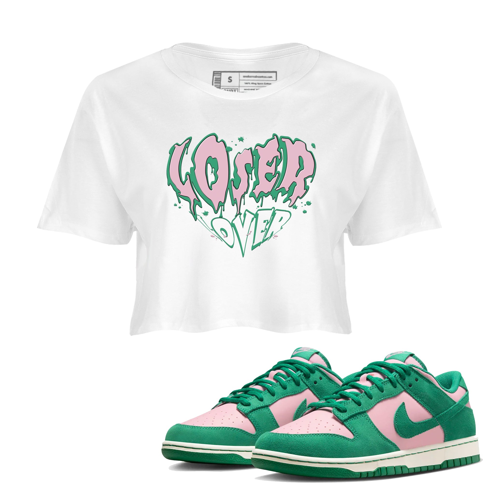 Dunk Low Medium Soft Pink Malachite shirt to match jordans Melting Loser Lover sneaker tees Dunk Medium Soft Pink Malachite Drip Gear Zone White 1 crop length shirt