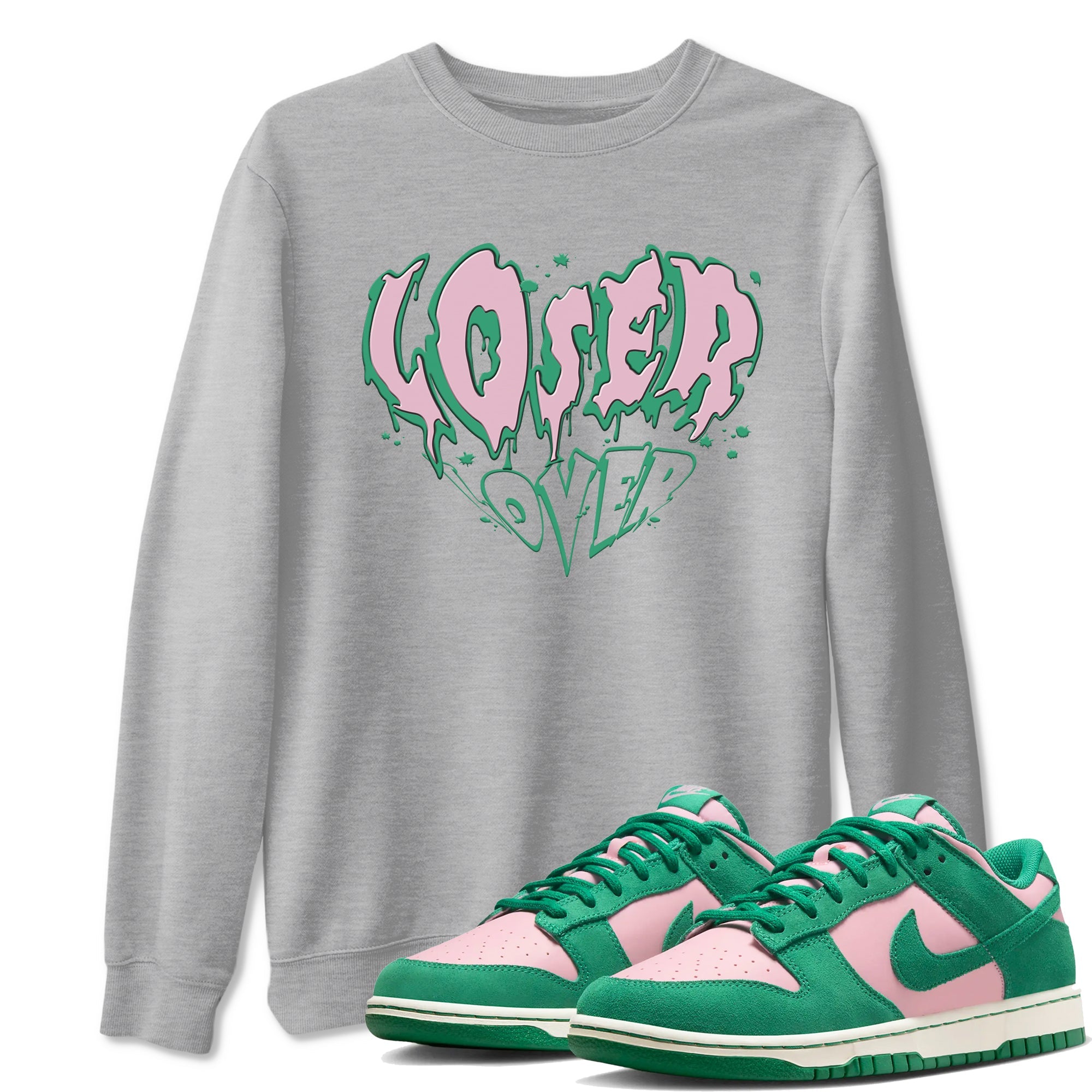 Dunk Low Medium Soft Pink Malachite shirt to match jordans Melting Loser Lover sneaker tees Dunk Retro SE Medium Soft Pink Malachite Drip Gear Zone unisex cotton Heather Grey 1 crew neck shirt