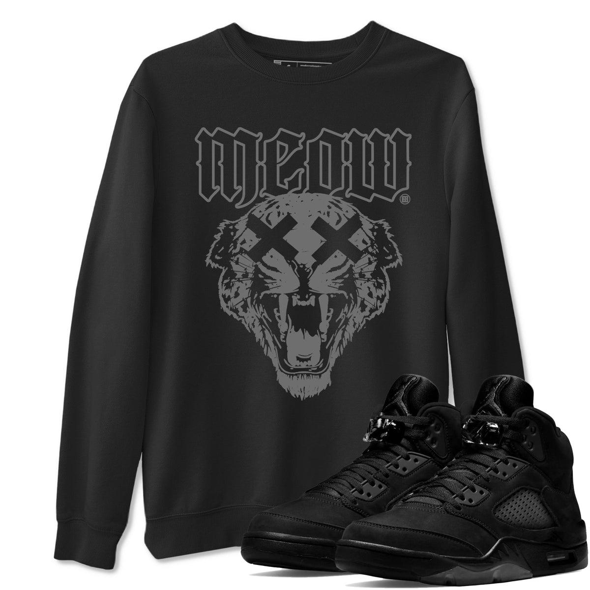 Air Jordan 5 Retro Black Cat Shirts To Match Jordans Meow Sneaker Shirts 5 Black Cat Drip Gear Zone Unisex Cotton Crew Neck Black 1 crew neck shirts