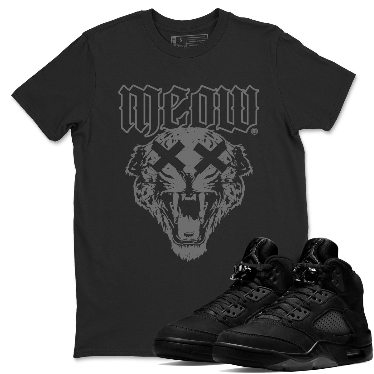 Air Jordan 5 Retro Black Cat Shirts To Match Jordans Meow Sneaker Shirts 5 Black Cat Drip Gear Zone Unisex Cotton Crew Neck Black 1 crew neck shirts