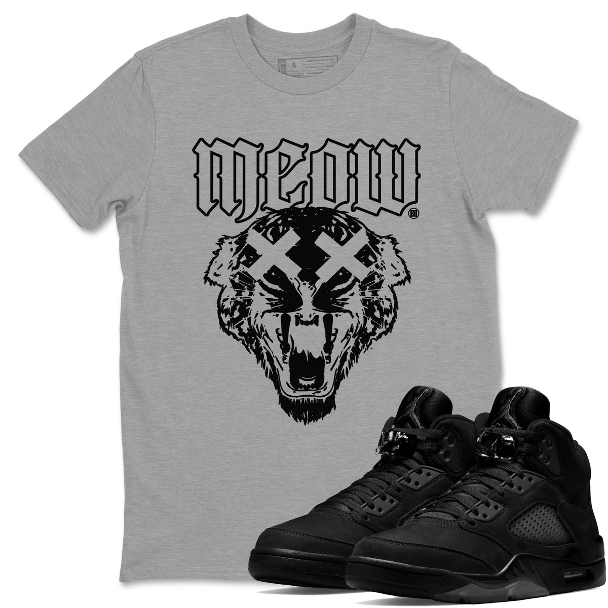 Air Jordan 5 Retro Black Cat Shirts To Match Jordans Meow Sneaker Shirts 5 Black Cat Drip Gear Zone Unisex Cotton Crew Neck Heather Grey 1 crew neck shirts