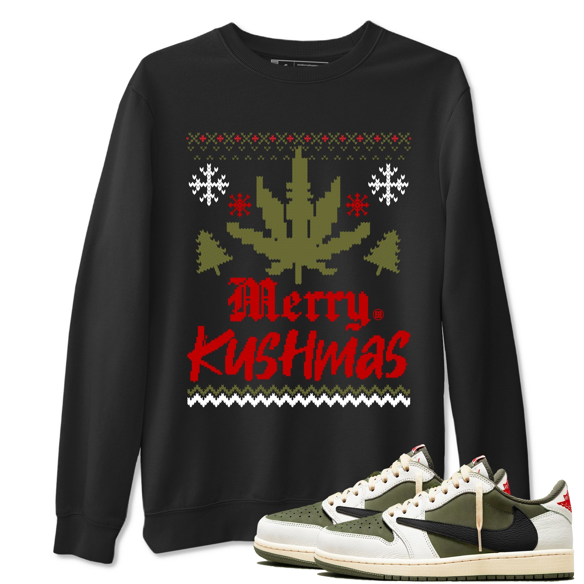Air Jordan 1 Low Travis Scott Medium Olive t-shirts to match sneakers Merry Kushmas sneaker match tees Travis Scott Olive match shoes to clothes Drip Gear Zone unisex cotton Black 1 shirts