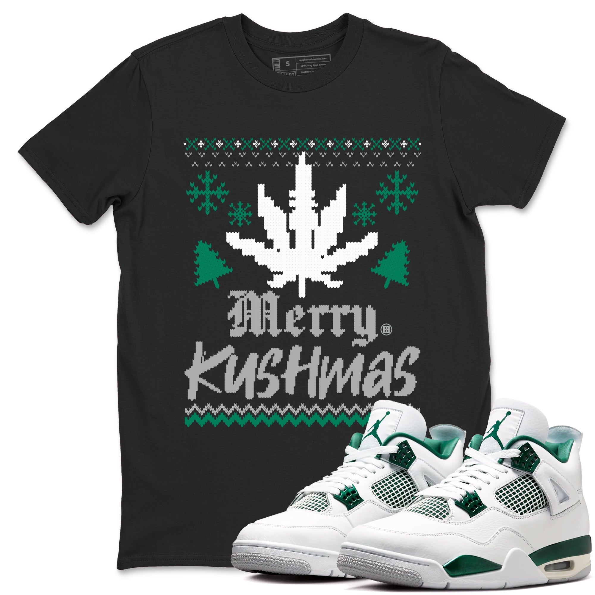 4s Oxidized Green t-shirts to match sneakers Merry Kushmas sneaker match tees Jordan 4 Retro Oxidized Green match shoes to clothes Drip Gear Zone unisex cotton Black 1 shirts
