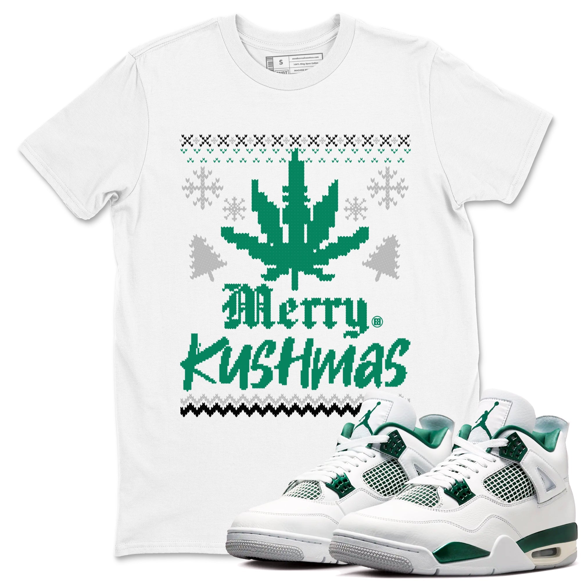 4s Oxidized Green t-shirts to match sneakers Merry Kushmas sneaker match tees Jordan 4 Retro Oxidized Green match shoes to clothes Drip Gear Zone unisex cotton White 1 shirts