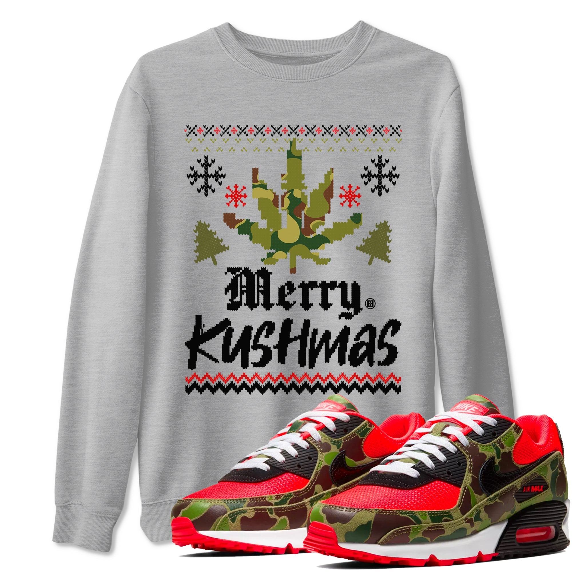 Air Max 90 Reverse Duck Camo t-shirts to match sneakers Merry Kushmas sneaker match tees Air Max 90 Reverse Duck Camo match shoes to clothes Drip Gear Zone unisex cotton Heather Grey 1 shirts