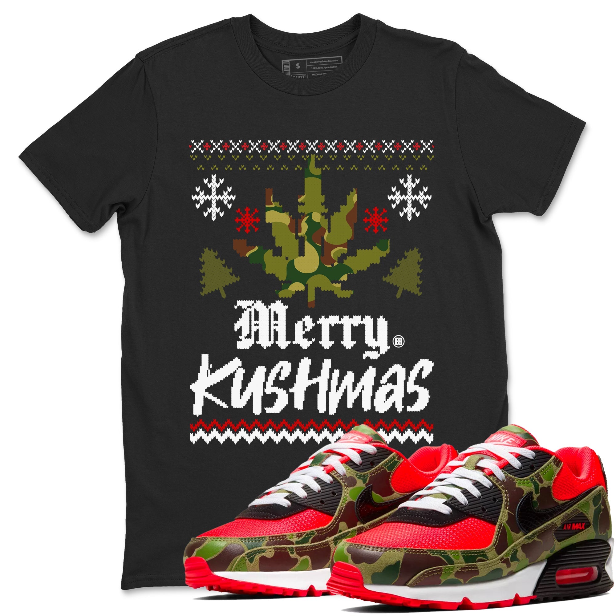 Air Max 90 Reverse Duck Camo t-shirts to match sneakers Merry Kushmas sneaker match tees Air Max 90 Reverse Duck Camo match shoes to clothes Drip Gear Zone unisex cotton Black 1 shirts