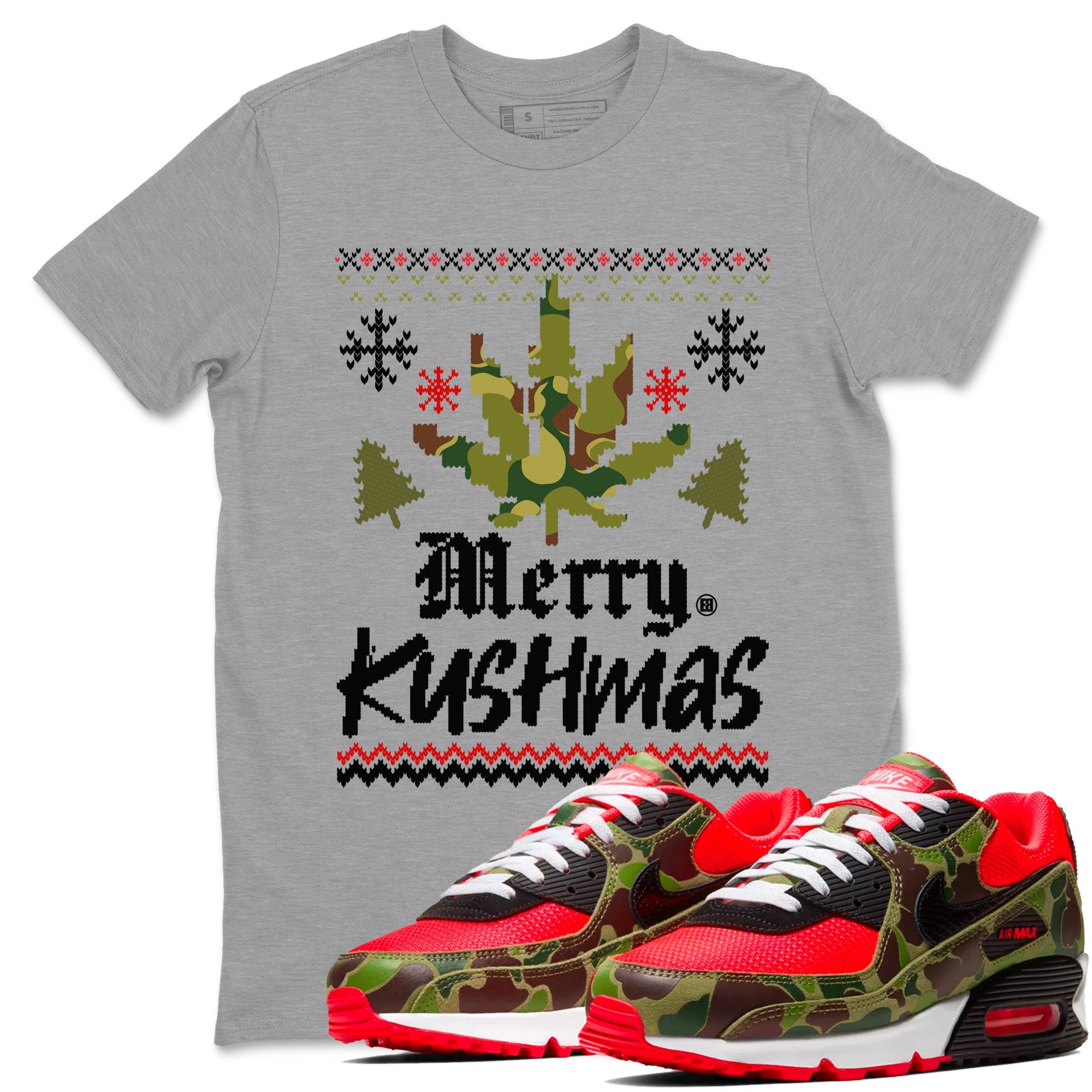 Air Max 90 Reverse Duck Camo t-shirts to match sneakers Merry Kushmas sneaker match tees Air Max 90 Reverse Duck Camo match shoes to clothes Drip Gear Zone unisex cotton Heather Grey 1 shirts