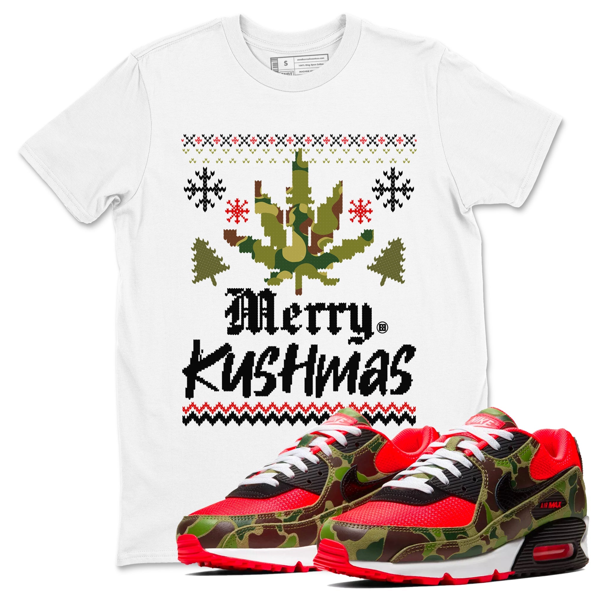 Air Max 90 Reverse Duck Camo t-shirts to match sneakers Merry Kushmas sneaker match tees Air Max 90 Reverse Duck Camo match shoes to clothes Drip Gear Zone unisex cotton White 1 shirts