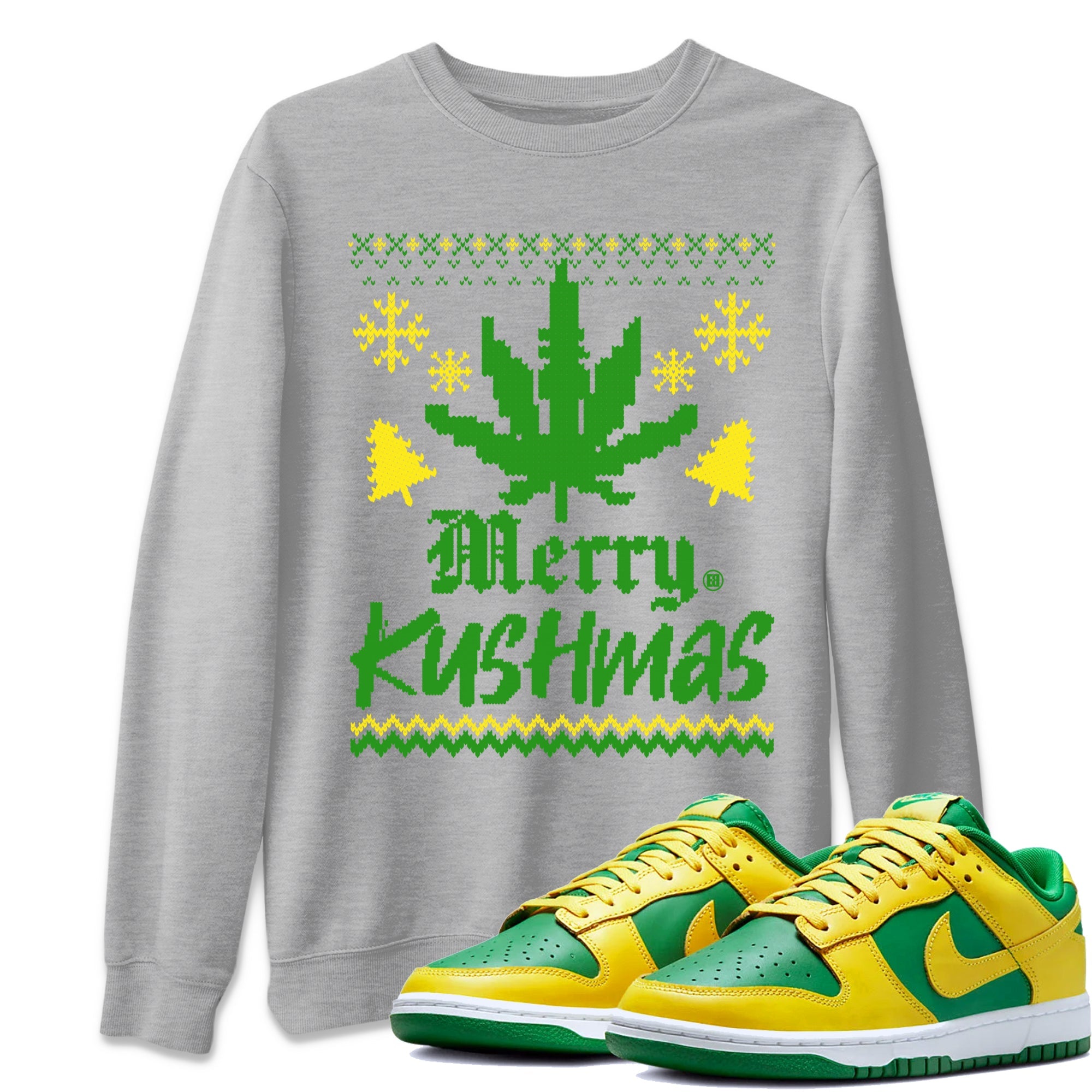 Dunk Reverse Brazil t-shirts to match sneakers Merry Kushmas sneaker match tees Dunk Reverse Brazil match shoes to clothes Drip Gear Zone unisex cotton Heather Grey 1 shirts