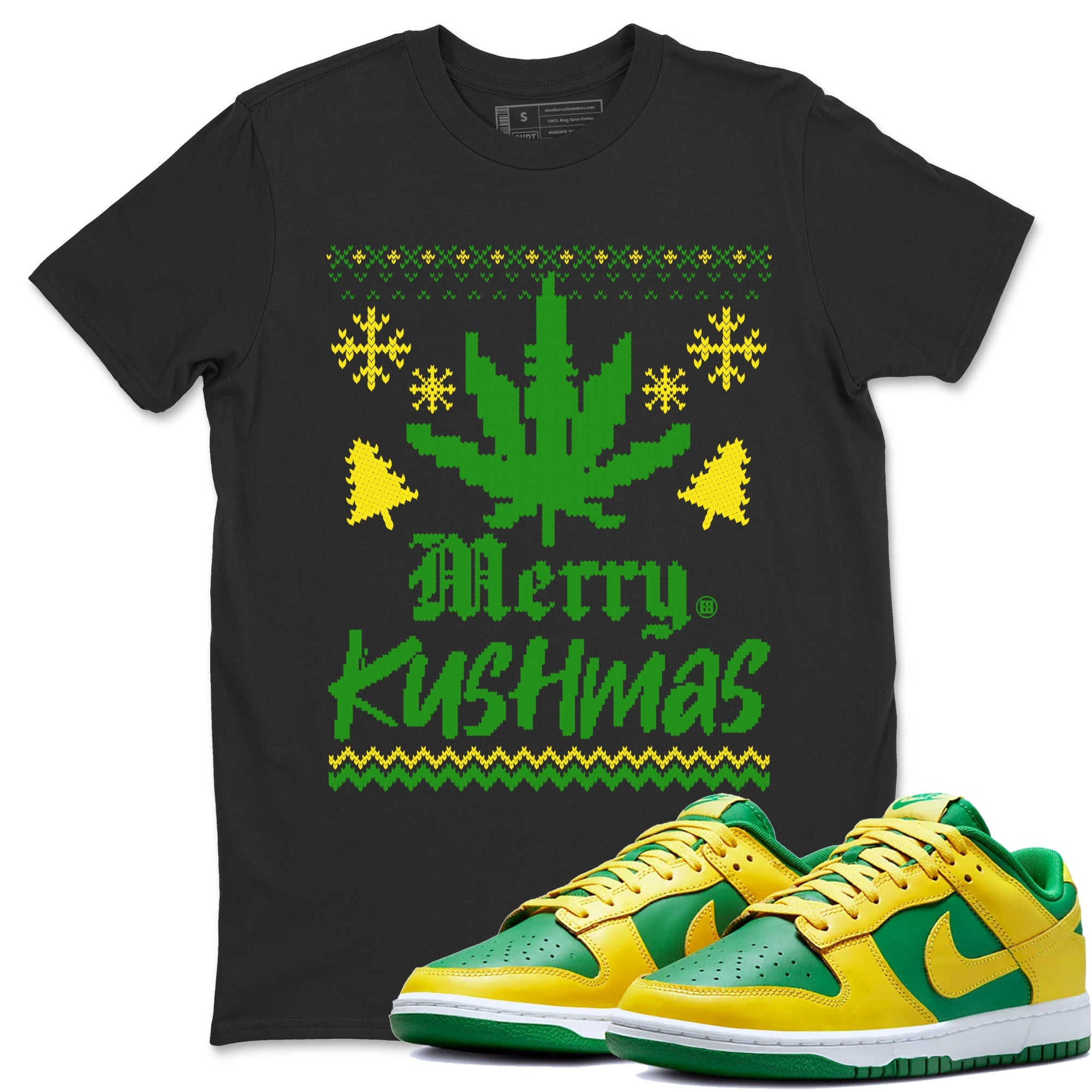 Dunk Reverse Brazil t-shirts to match sneakers Merry Kushmas sneaker match tees Dunk Reverse Brazil match shoes to clothes Drip Gear Zone unisex cotton Black 1 shirts