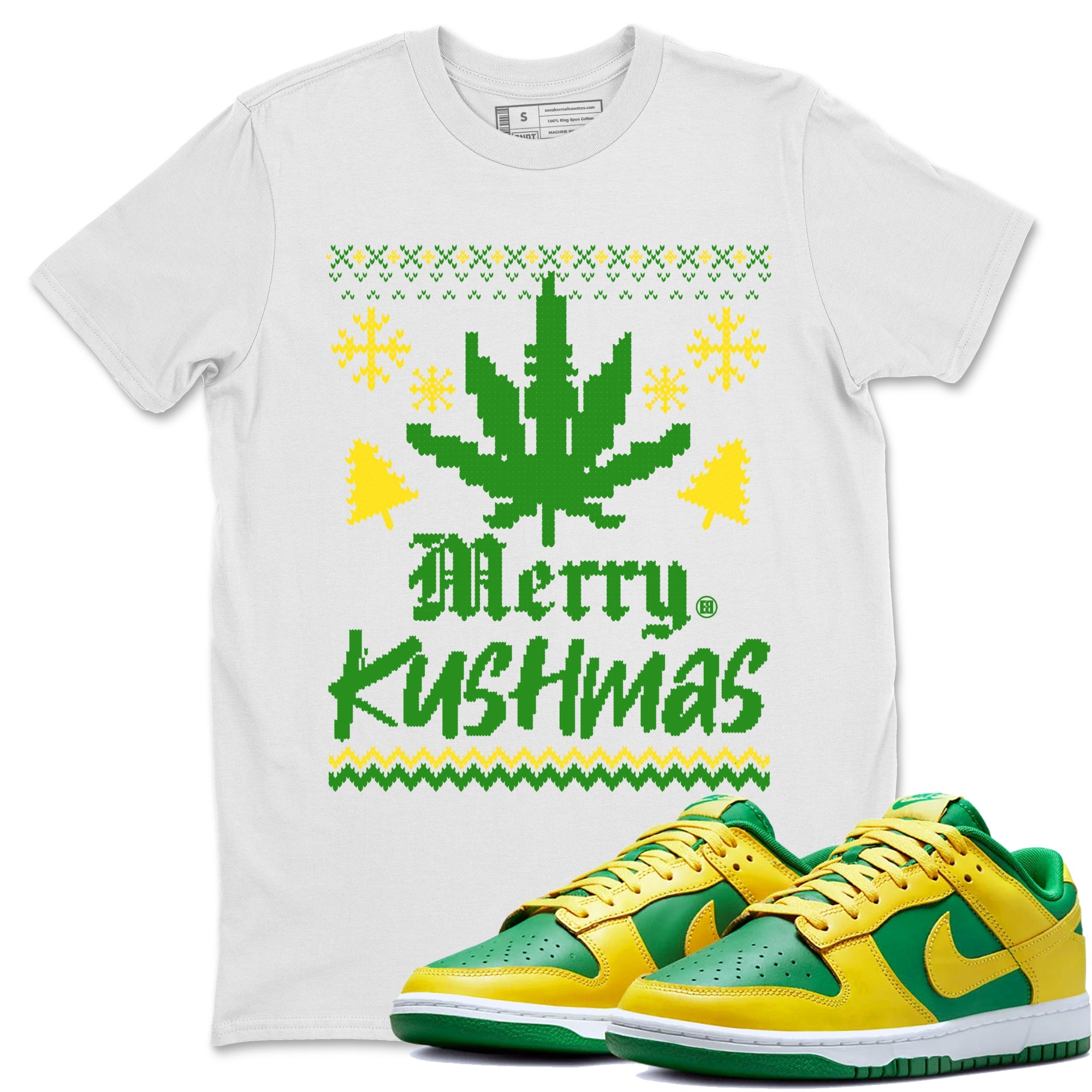 Dunk Reverse Brazil t-shirts to match sneakers Merry Kushmas sneaker match tees Dunk Reverse Brazil match shoes to clothes Drip Gear Zone unisex cotton White 1 shirts