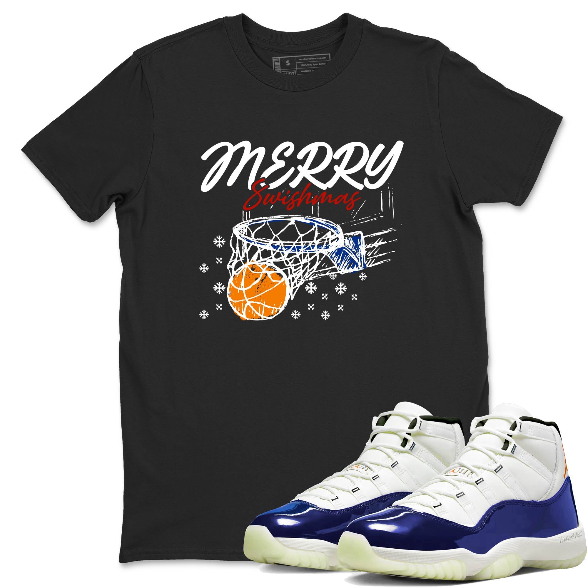 Sneaker Threads  Sneaker Tees To Match Air Jordan 11 Rare Air  Merry Swishmas Graphic Tee Black 1. Perfect for Jordan releases 2025 colorways.