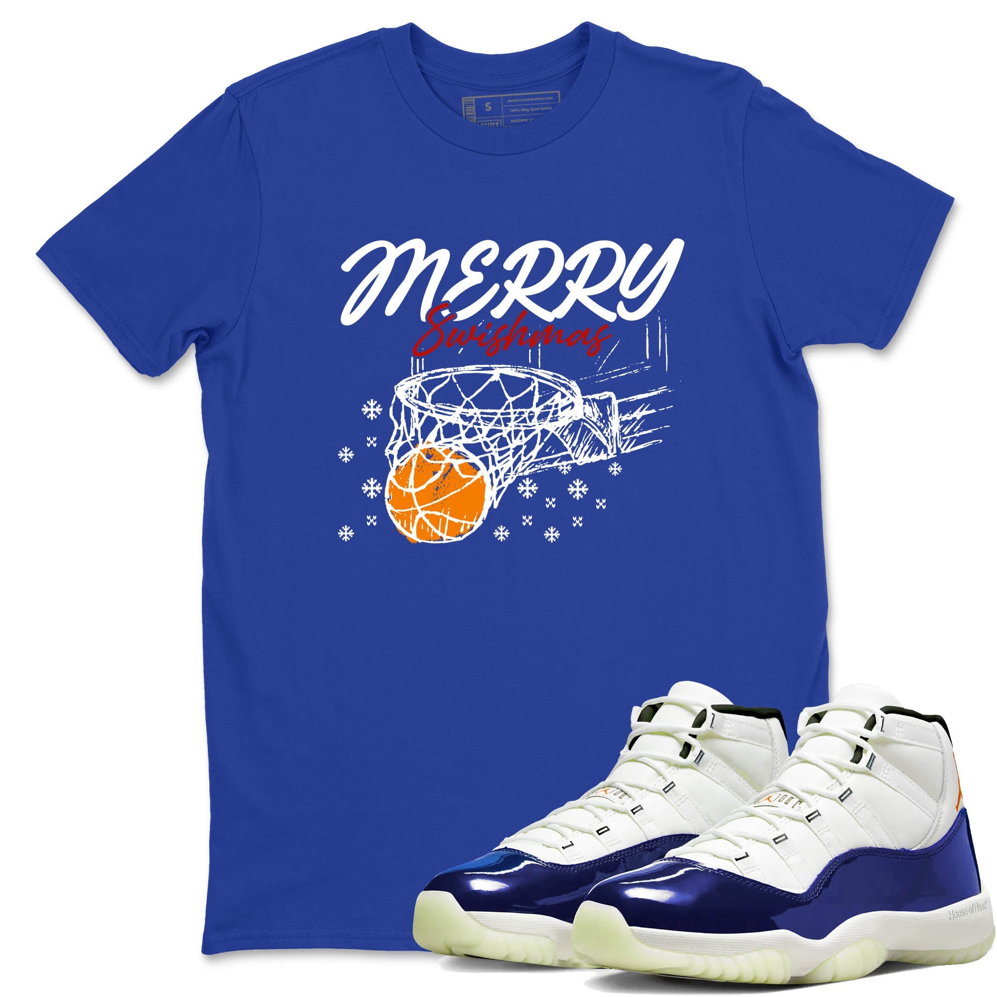 Sneaker Threads  Sneaker Tees To Match Air Jordan 11 Rare Air  Merry Swishmas Graphic Tee Royal Blue 1. Perfect for Jordan releases 2025 colorways.