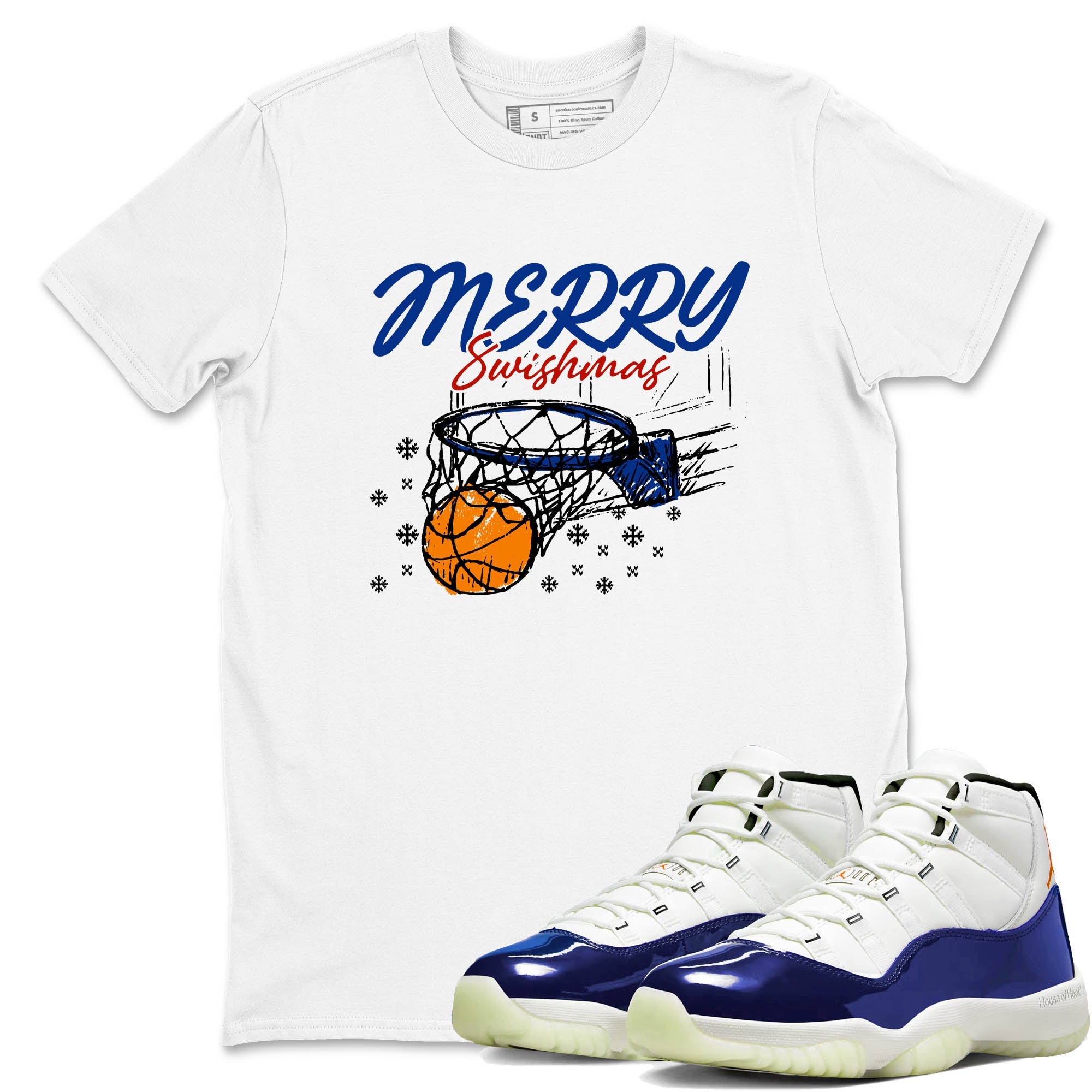 Sneaker Threads  Sneaker Tees To Match Air Jordan 11 Rare Air  Merry Swishmas Graphic Tee White 1. Perfect for Jordan releases 2025 colorways.