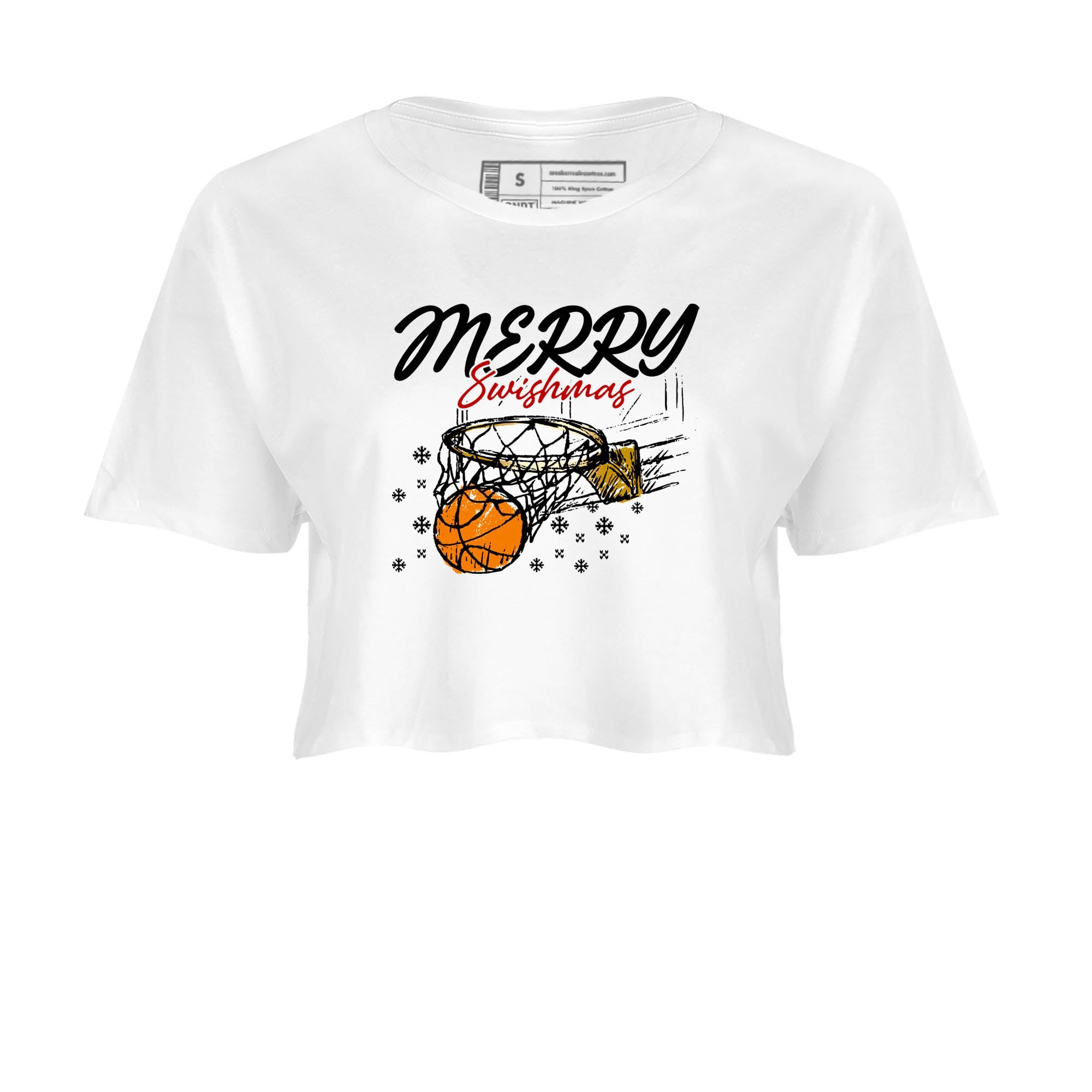 Sneaker Threads  Sneaker Tees To Match Air Jordan 12 Taxi  Merry Swishmas Crop Tee White 2. Perfect for Jordan releases 2025 colorways.