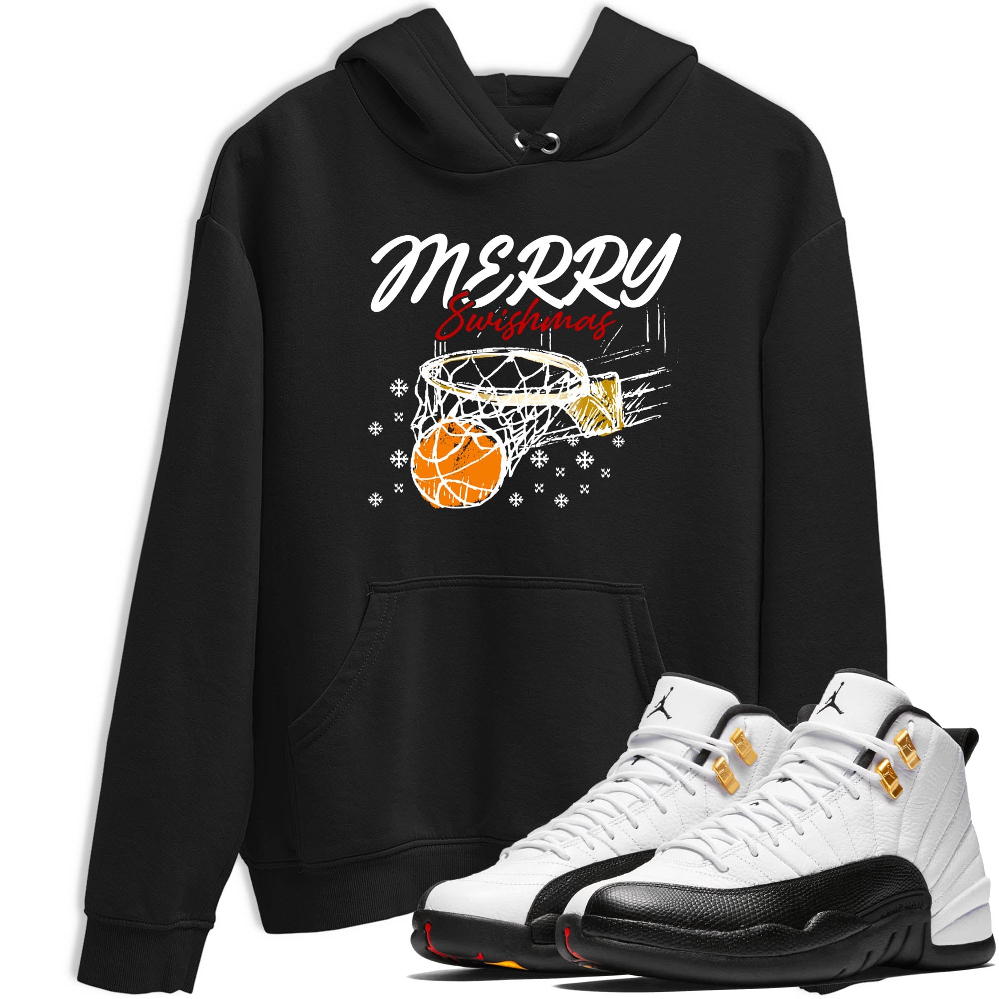Sneaker Threads  Sneaker Tees To Match Air Jordan 12 Taxi  Merry Swishmas Graphic Tee Black 1. Perfect for Jordan releases 2025 colorways.