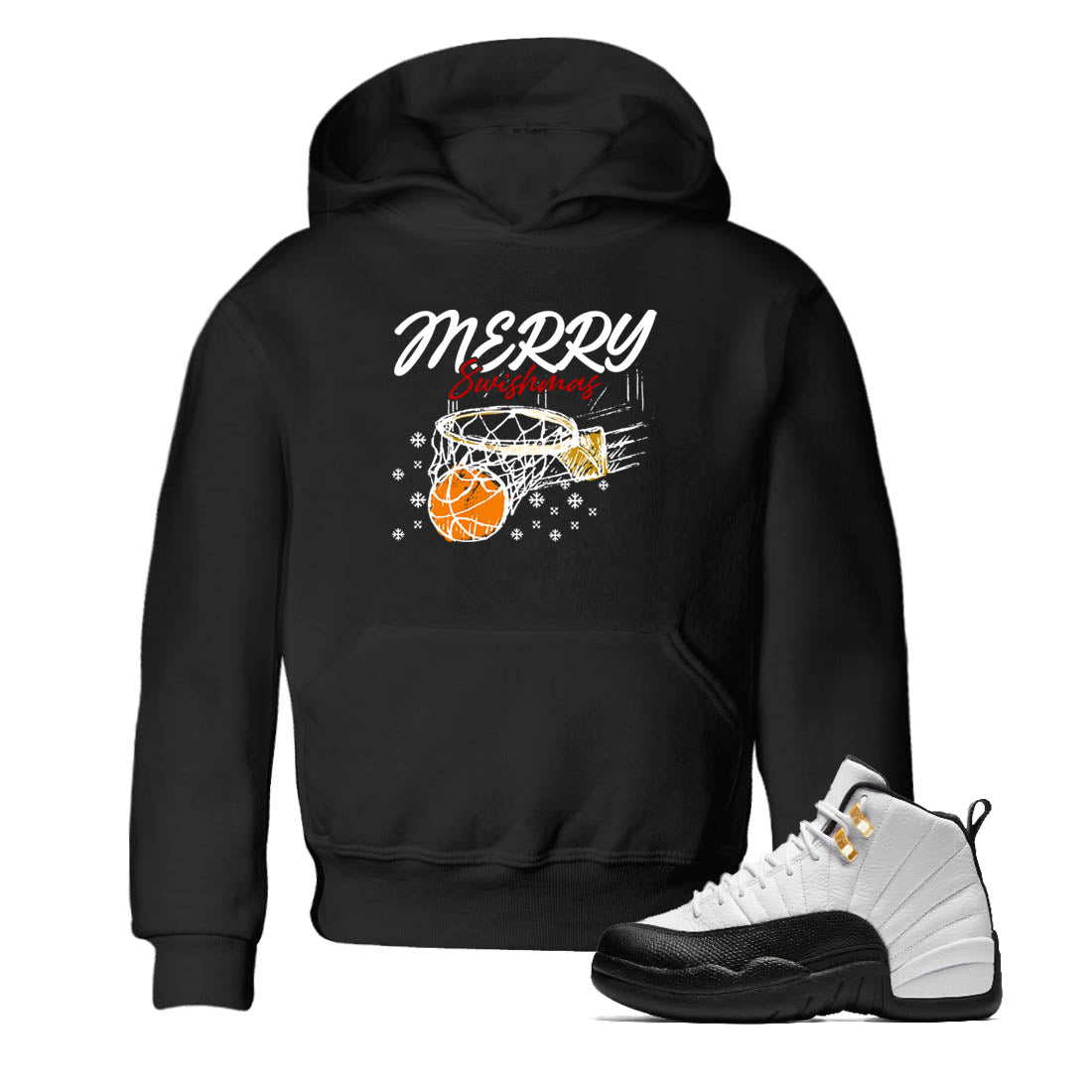 Sneaker Threads  Sneaker Tees To Match Air Jordan 12 Taxi  Merry Swishmas Youth Graphic Tee Black 1. Perfect for Jordan releases 2025 colorways.