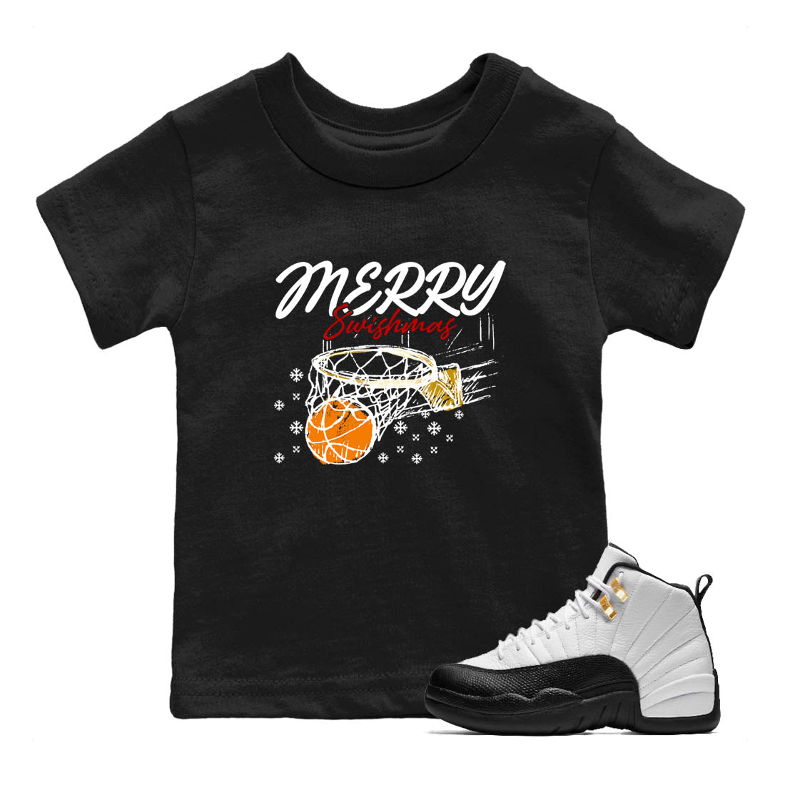 Sneaker Threads  Sneaker Tees To Match Air Jordan 12 Taxi  Merry Swishmas Youth Graphic Tee Black 1. Perfect for Jordan releases 2025 colorways.