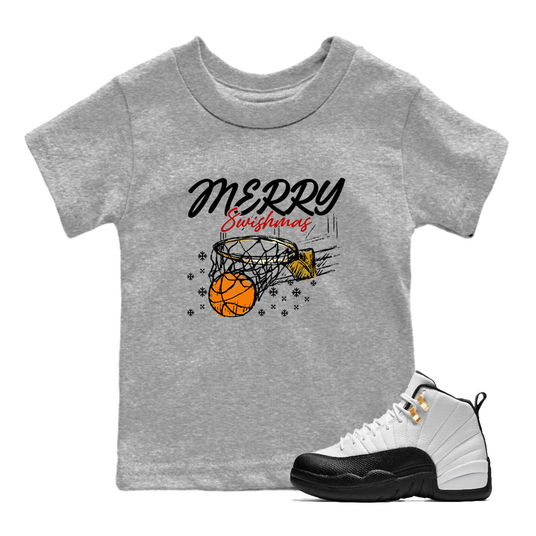 Sneaker Threads  Sneaker Tees To Match Air Jordan 12 Taxi  Merry Swishmas Youth Graphic Tee Heather Grey 1. Perfect for Jordan releases 2025 colorways.
