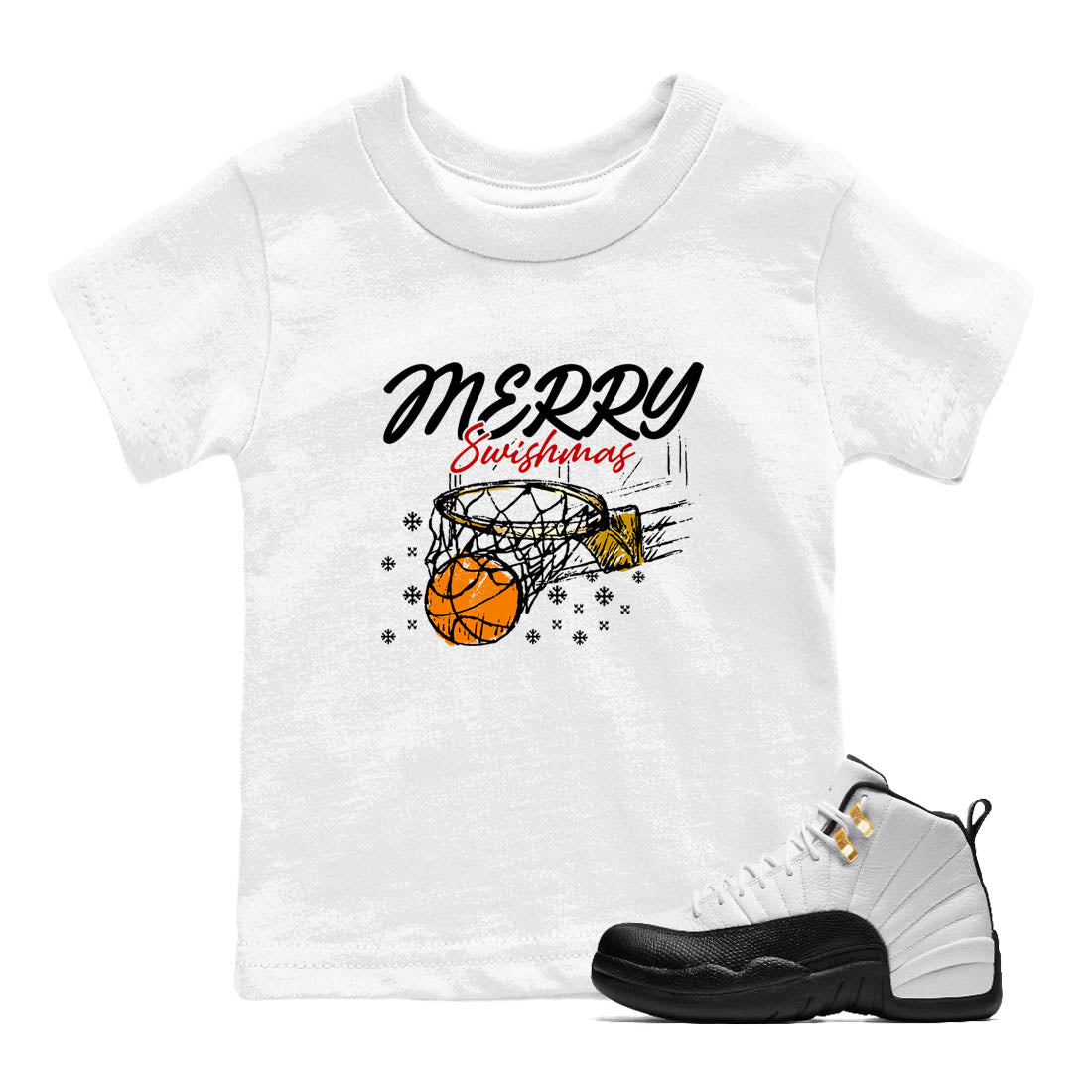 Sneaker Threads  Sneaker Tees To Match Air Jordan 12 Taxi  Merry Swishmas Youth Graphic Tee White 1. Perfect for Jordan releases 2025 colorways.