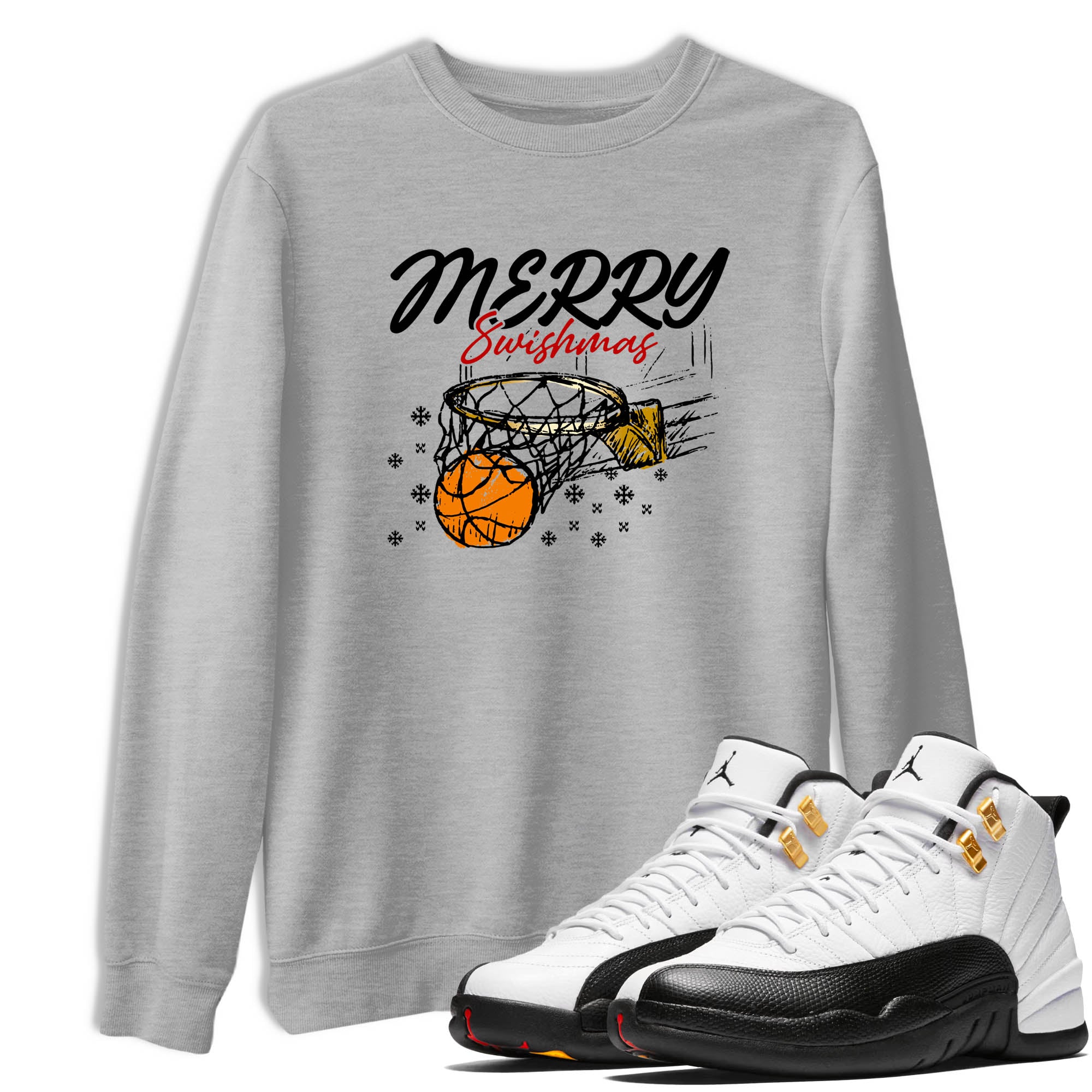 Sneaker Threads  Sneaker Tees To Match Air Jordan 12 Taxi  Merry Swishmas Graphic Tee Heather Grey 1. Perfect for Jordan releases 2025 colorways.