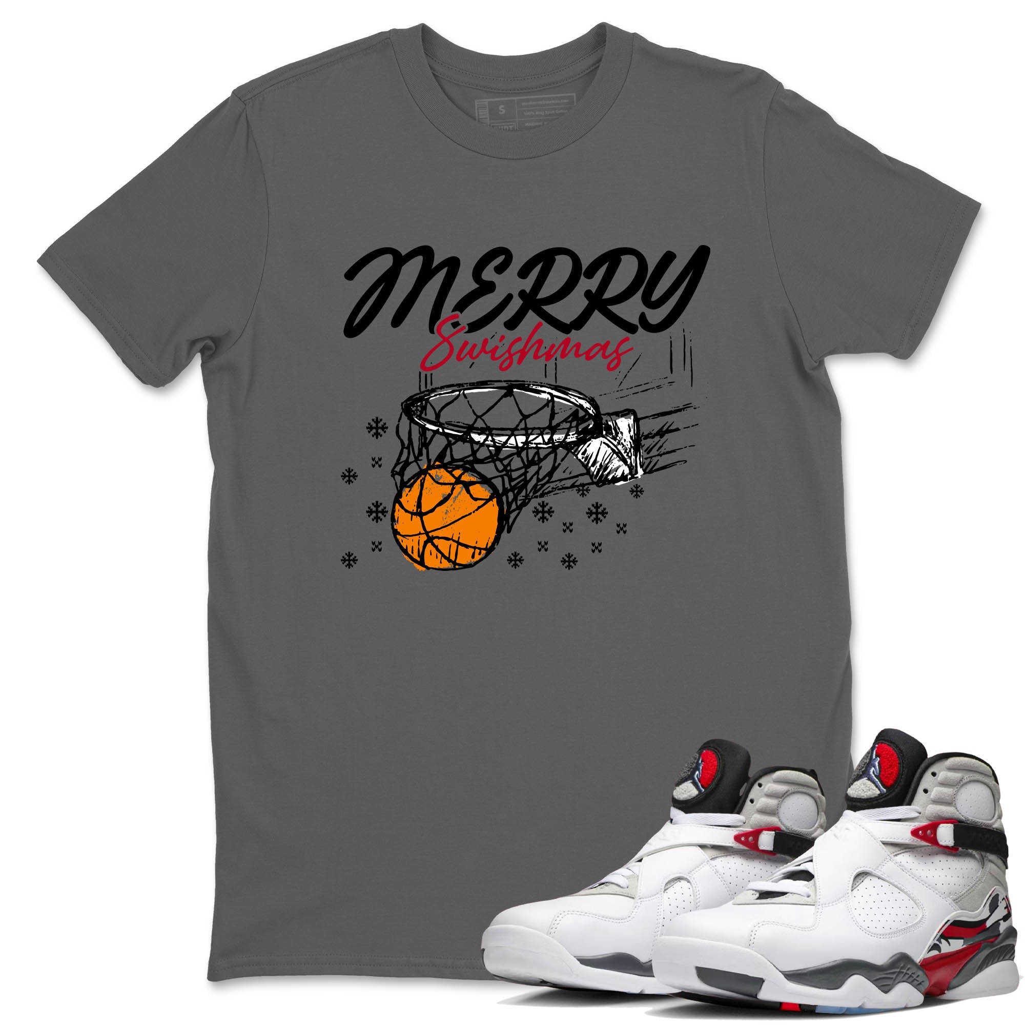 Sneaker Threads  Basketball Graphic T shirt Air Jordan 8 Bunny  Merry Swishmas Graphic Tee Cool Grey 1. Perfect for Jordan releases 2025 colorways.