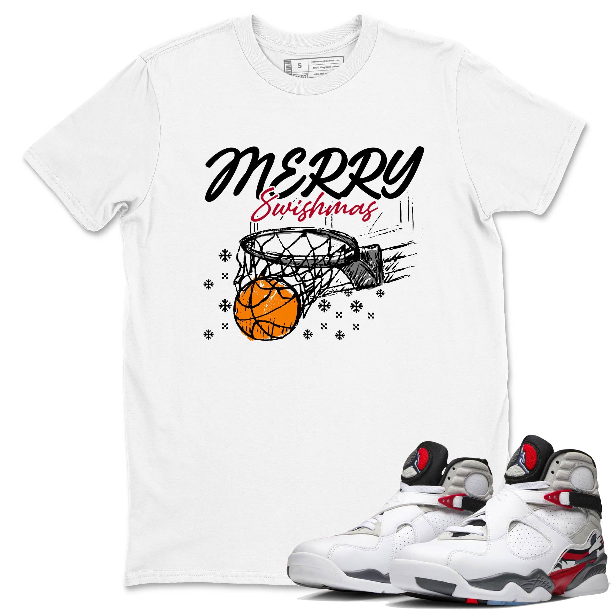 Sneaker Threads  Basketball Graphic T shirt Air Jordan 8 Bunny  Merry Swishmas Graphic Tee White 1. Perfect for Jordan releases 2025 colorways.