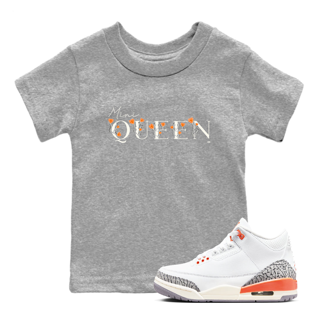 3s Georgia Peach shirt to match jordans Mini Queen sneaker tees Air Jordan 3 Georgia Peach Drip Gear Zone baby toddler Heather Grey 1 cotton Shirt