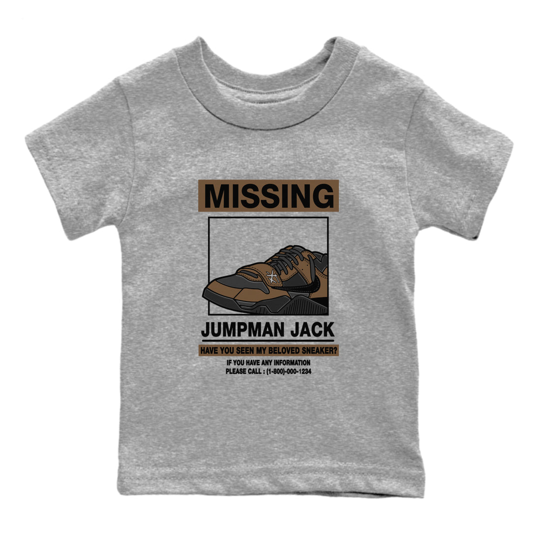 Jordan Jumpman Jack TR Travis Scott Dark Mocha shirts to match jordans Missing Sneaker sneaker match tees Jordan Jumpman Jack Travis Scott Dark Mocha match shoes to clothes Drip Gear Zone Youth Baby Heather Grey 2 tee