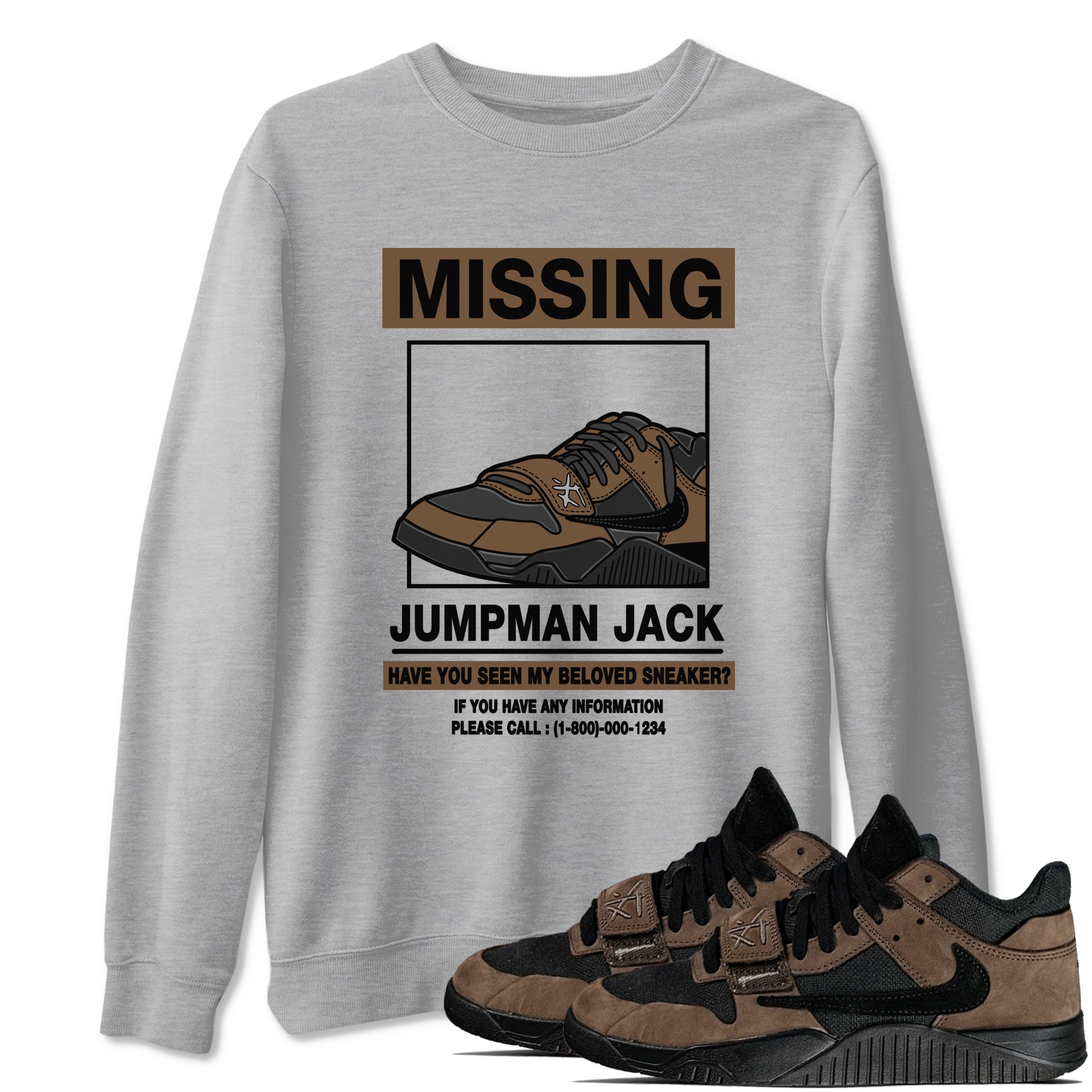 Jordan Jumpman Jack TR Travis Scott Dark Mocha shirts to match jordans Missing Sneaker sneaker match tees Jordan Jumpman Jack Travis Scott Dark Mocha match shoes to clothes Drip Gear Zone unisex cotton Heather Grey 1 shirts