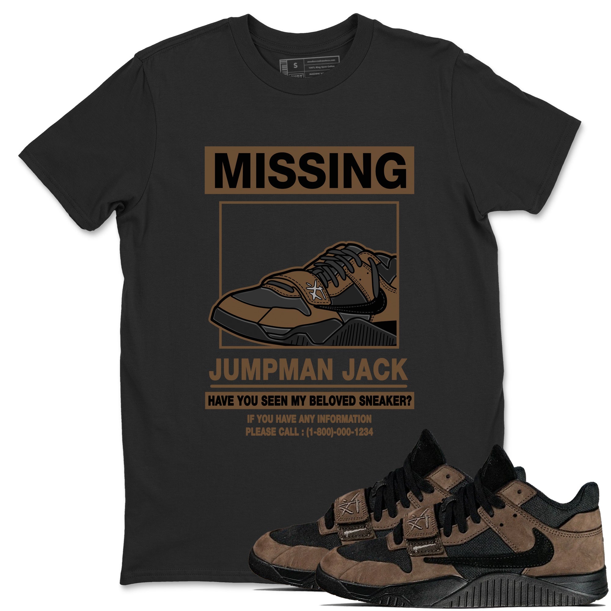 Jordan Jumpman Jack TR Travis Scott Dark Mocha shirts to match jordans Missing Sneaker sneaker match tees Jordan Jumpman Jack Travis Scott Dark Mocha match shoes to clothes Drip Gear Zone unisex cotton Black 1 shirts