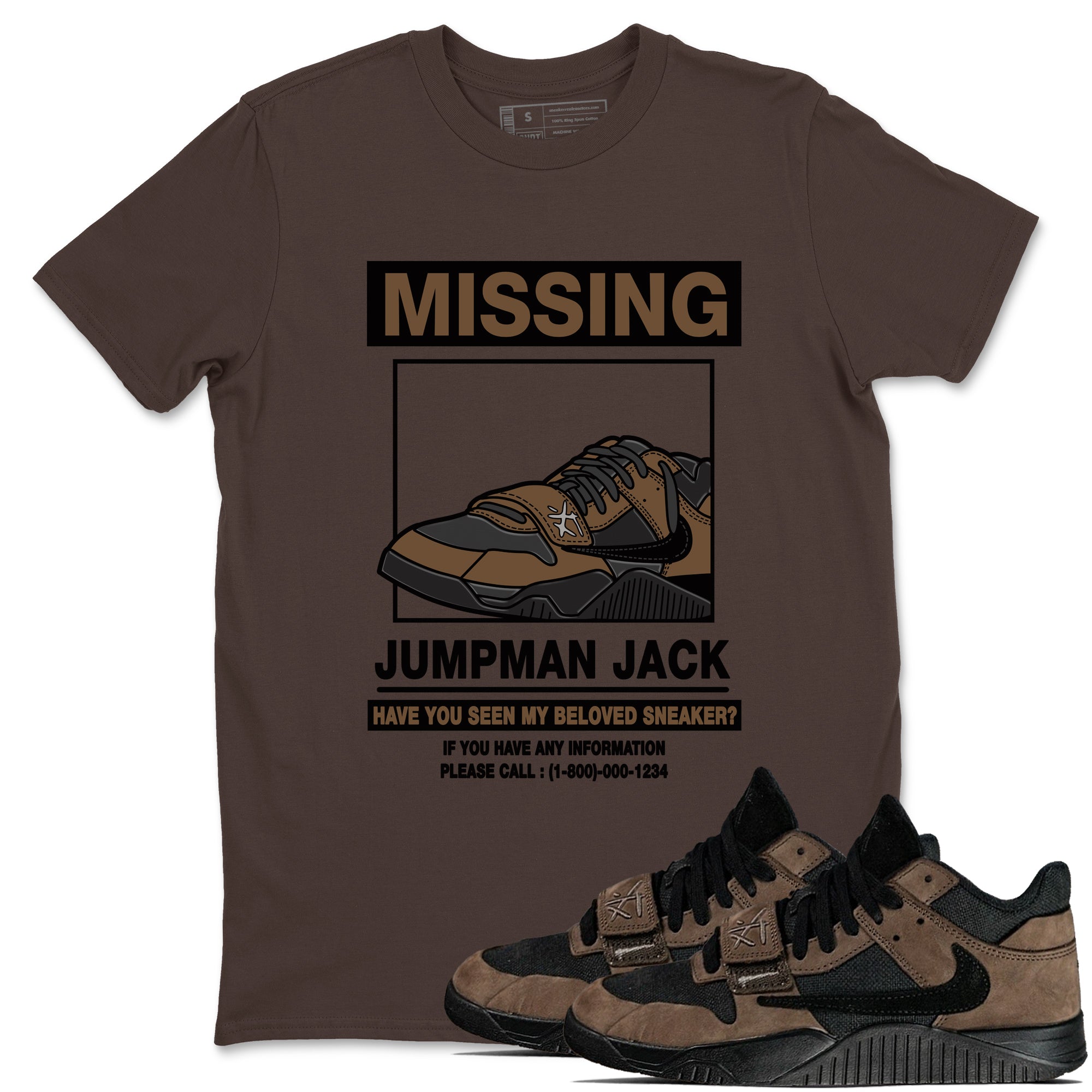 Jordan Jumpman Jack TR Travis Scott Dark Mocha shirts to match jordans Missing Sneaker sneaker match tees Jordan Jumpman Jack Travis Scott Dark Mocha match shoes to clothes Drip Gear Zone unisex cotton Dark Chocolate 1 shirts