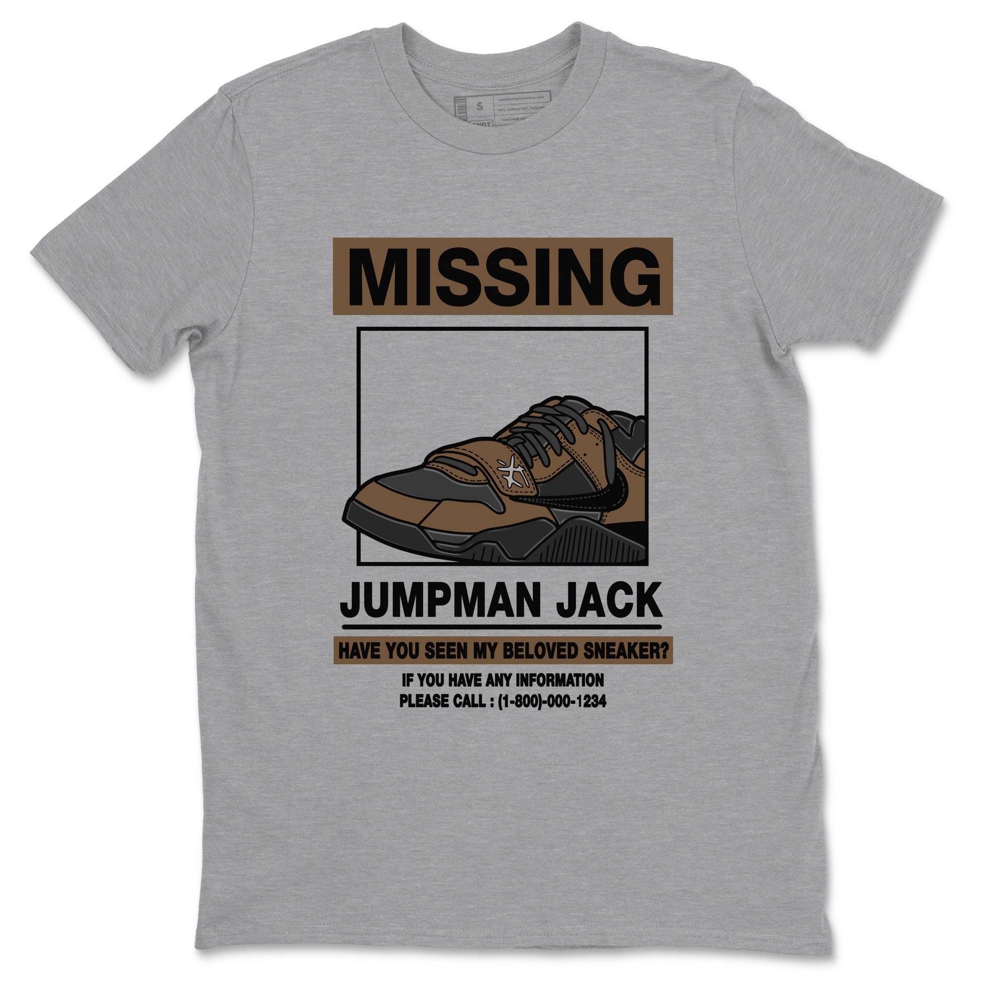 Jordan Jumpman Jack TR Travis Scott Dark Mocha shirts to match jordans Missing Sneaker sneaker match tees Jordan Jumpman Jack Travis Scott Dark Mocha match shoes to clothes Drip Gear Zone unisex cotton Heather Grey 2 shirts